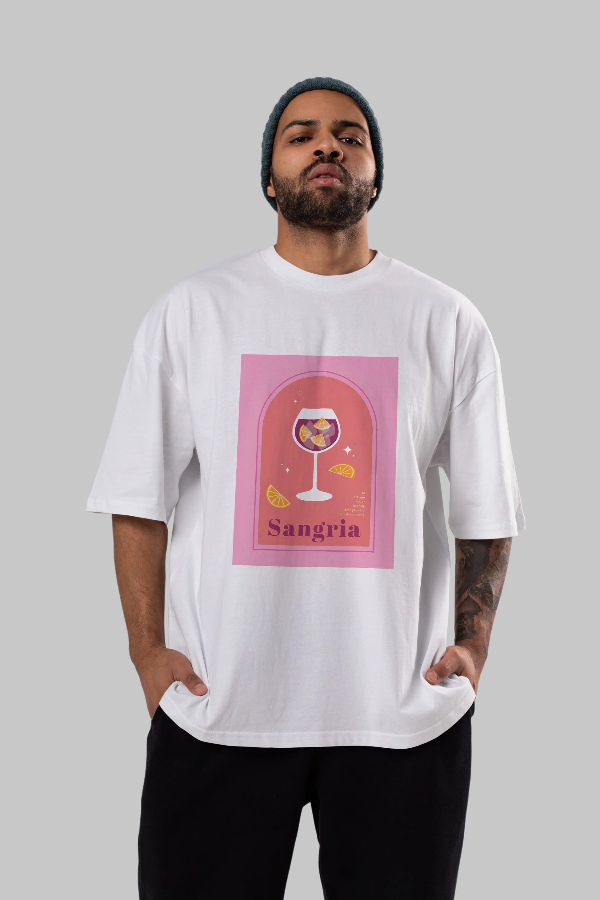 Sangria Ön Baskılı Oversize t-shirt Erkek Kadın Unisex %100 Pamuk Bisiklet Yaka tişort