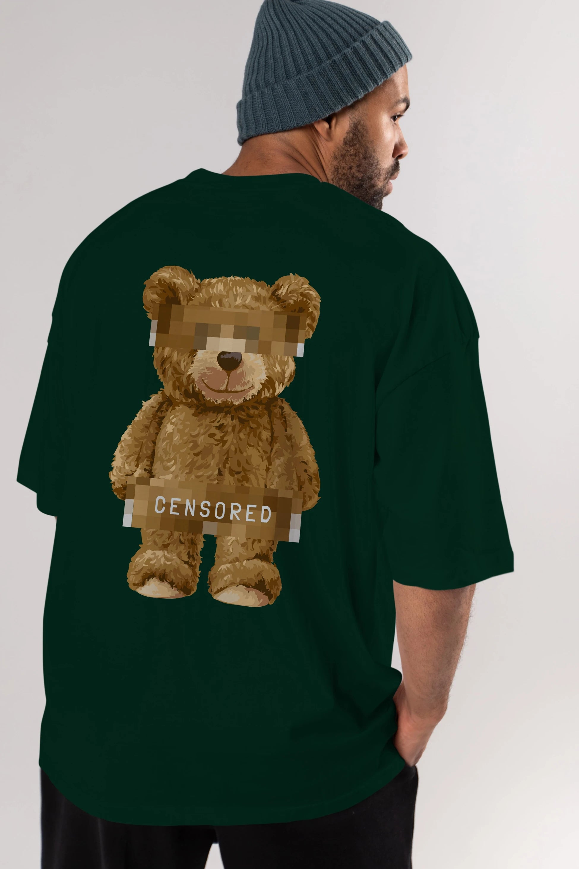 Teddy Bear Censored Arka Baskılı Oversize t-shirt Erkek Kadın Unisex %100 Pamuk