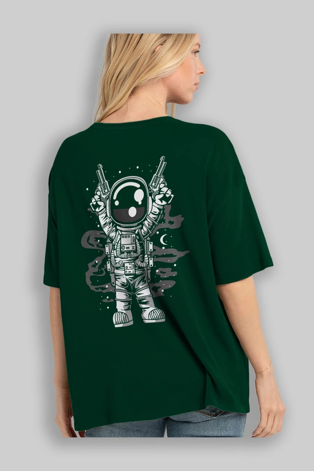 Astronaut Gun Arka Baskılı Oversize t-shirt Erkek Kadın Unisex