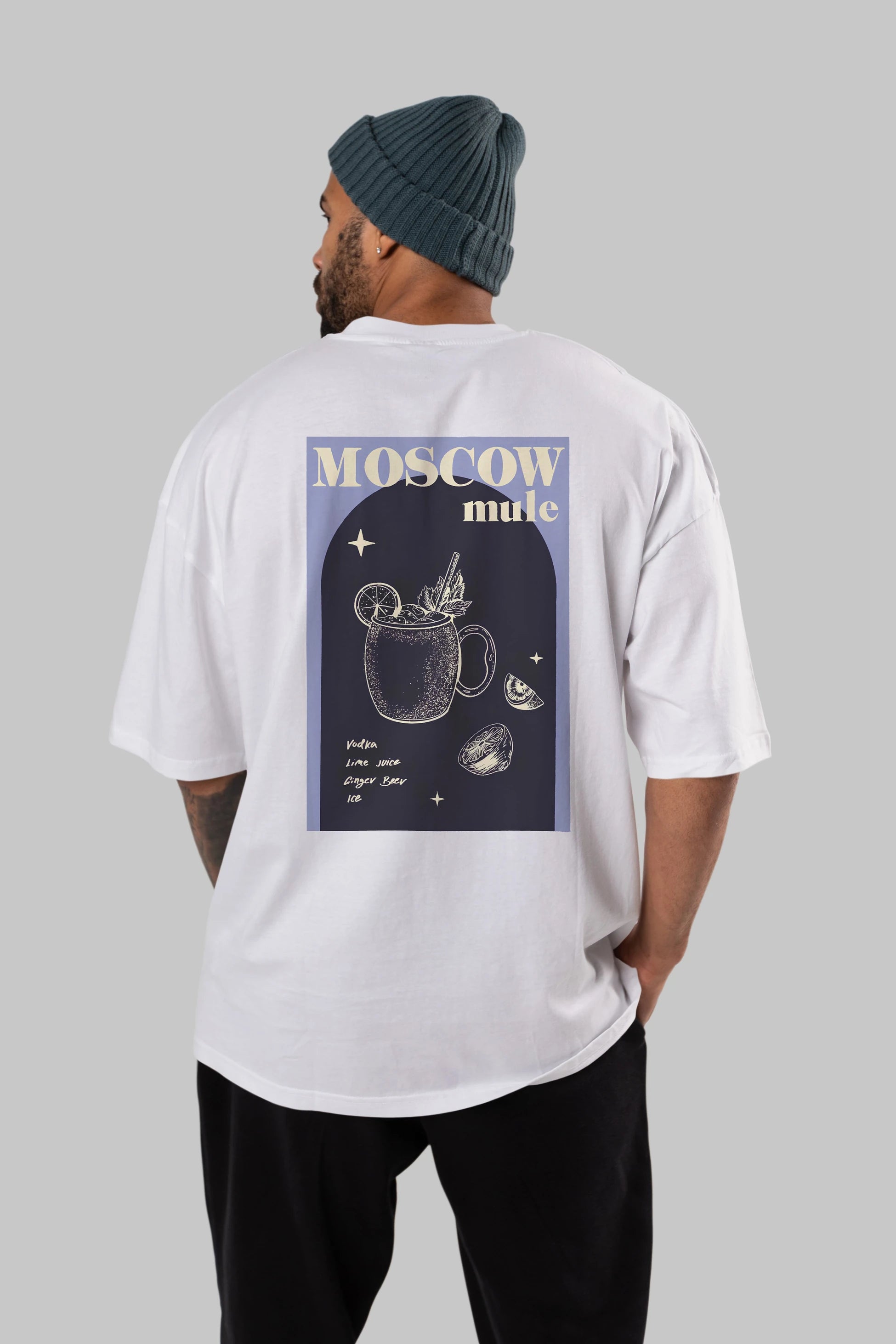 Moscow Mule Arka Baskılı Oversize t-shirt Erkek Kadın Unisex %100 Pamuk Bisiklet Yaka tişort