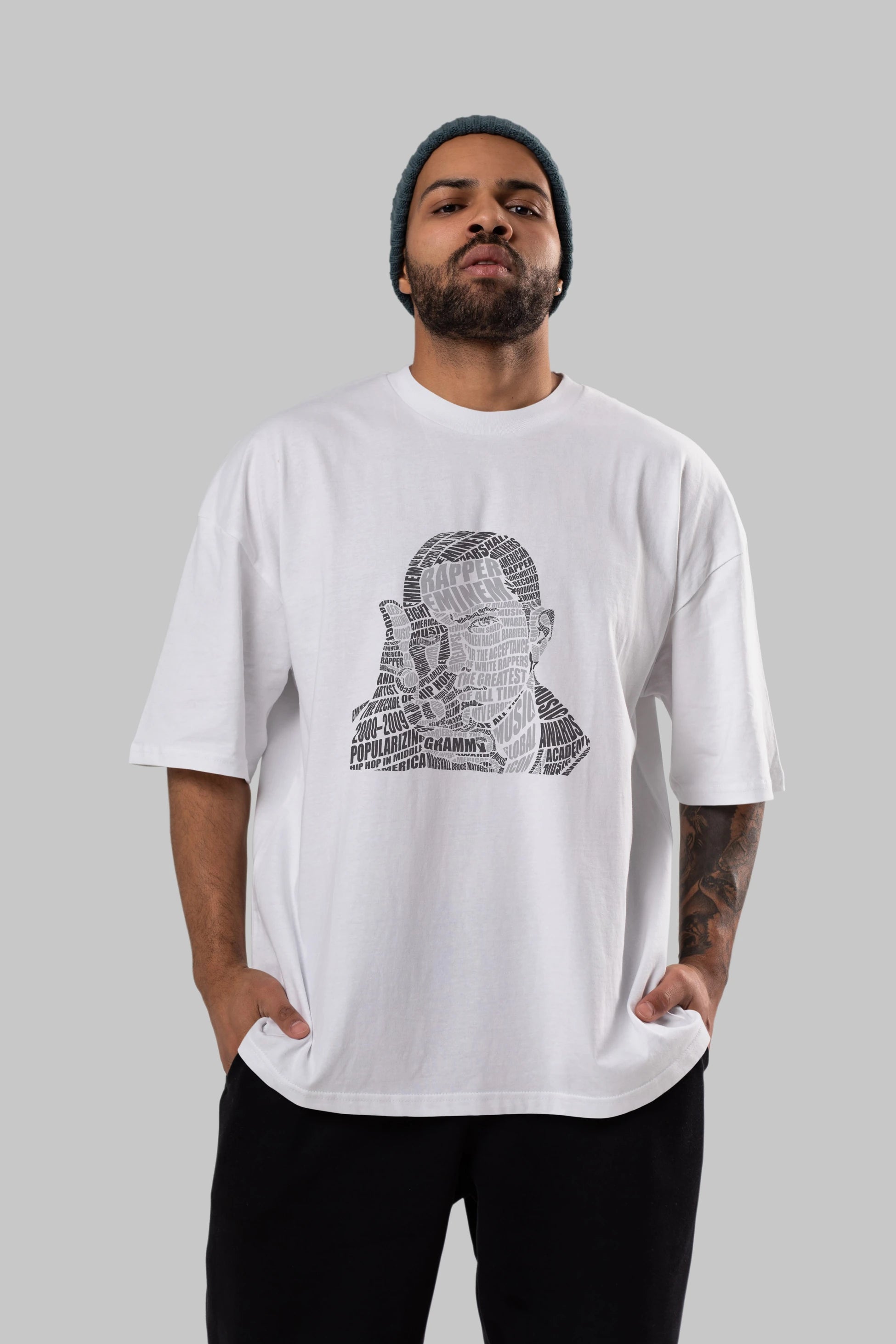 Eminem Calligram Ön Baskılı Oversize t-shirt %100 pamuk Erkek Kadın Unisex