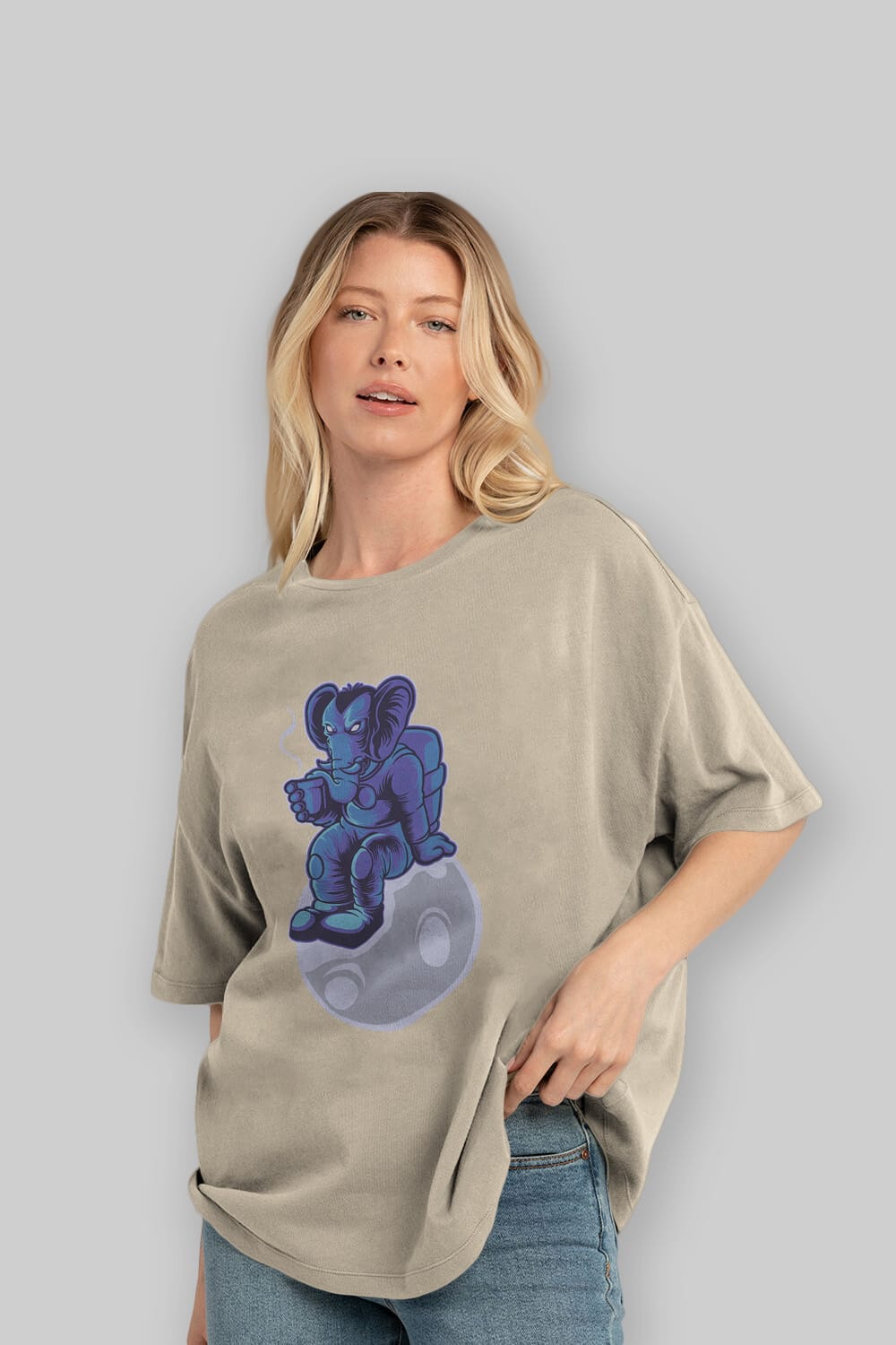 Space Elephant Drink Coffee Ön Baskılı Oversize t-shirt Erkek Kadın Unisex