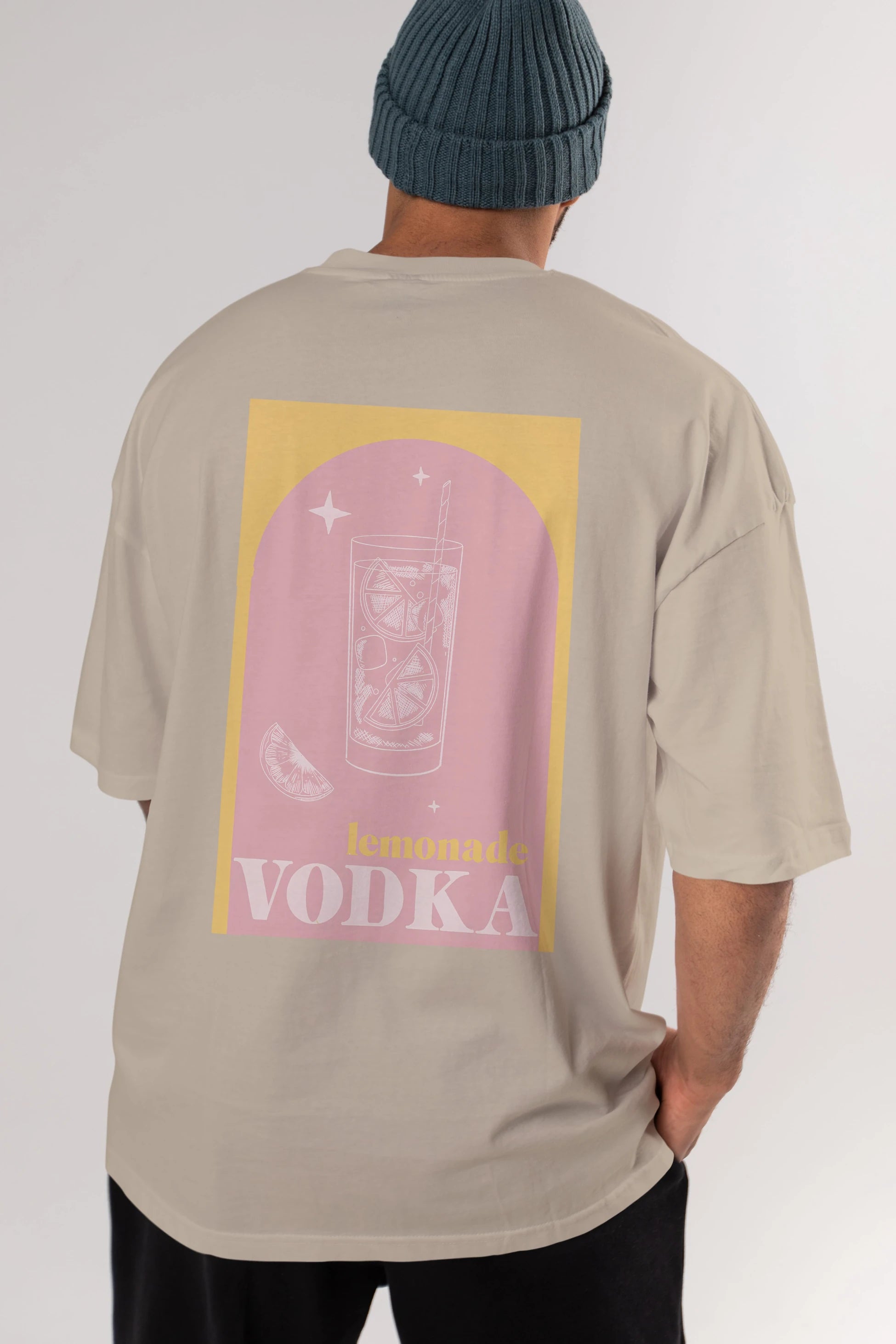 Vodka Limon Arka Baskılı Oversize t-shirt Erkek Kadın Unisex %100 Pamuk Bisiklet Yaka tişort