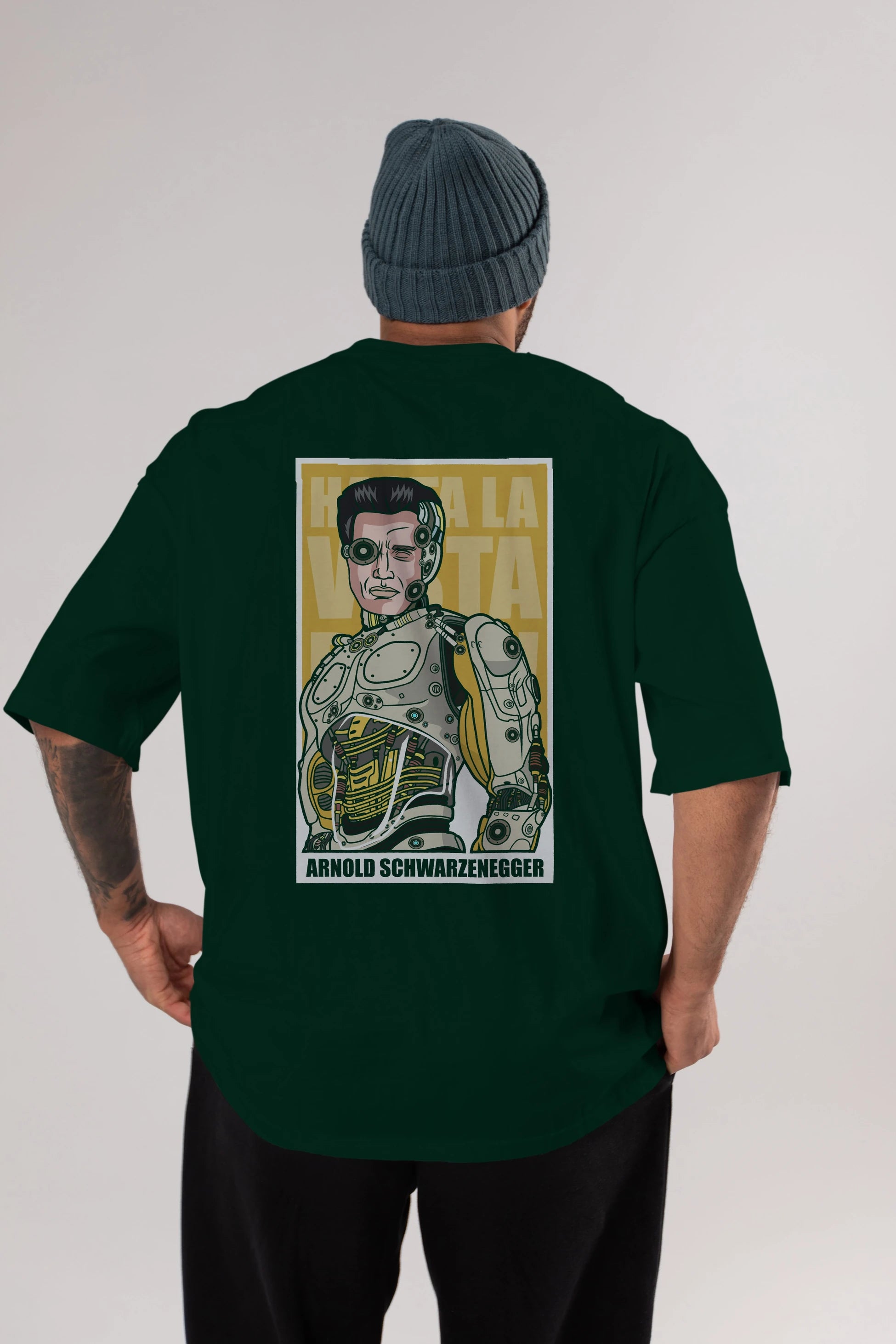 Arnold Robot Human Arka Baskılı Oversize t-shirt Erkek Kadın Unisex %100 Pamuk tişort