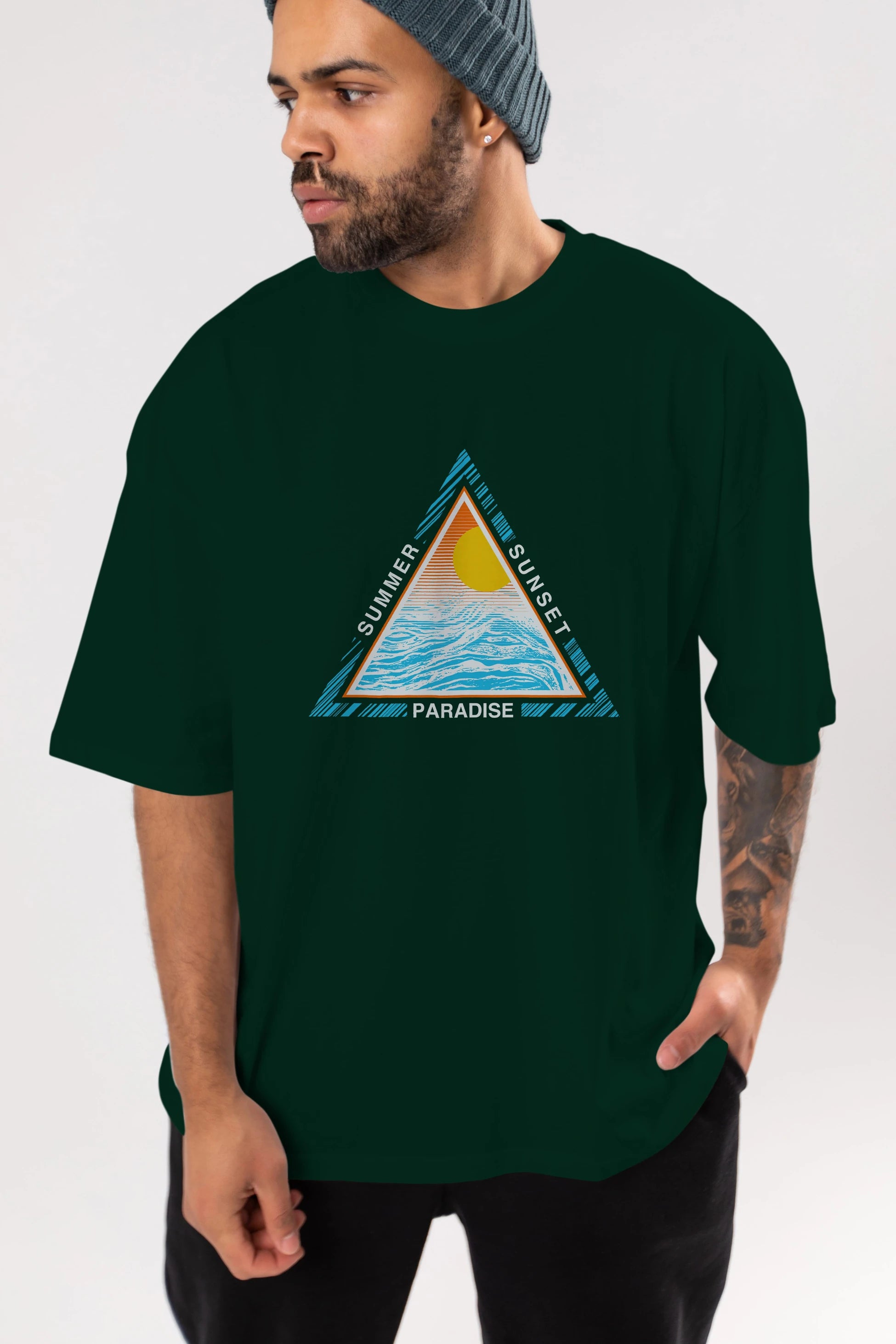 Summer Sunset Paradise Ön Baskılı Oversize t-shirt Erkek Kadın Unisex