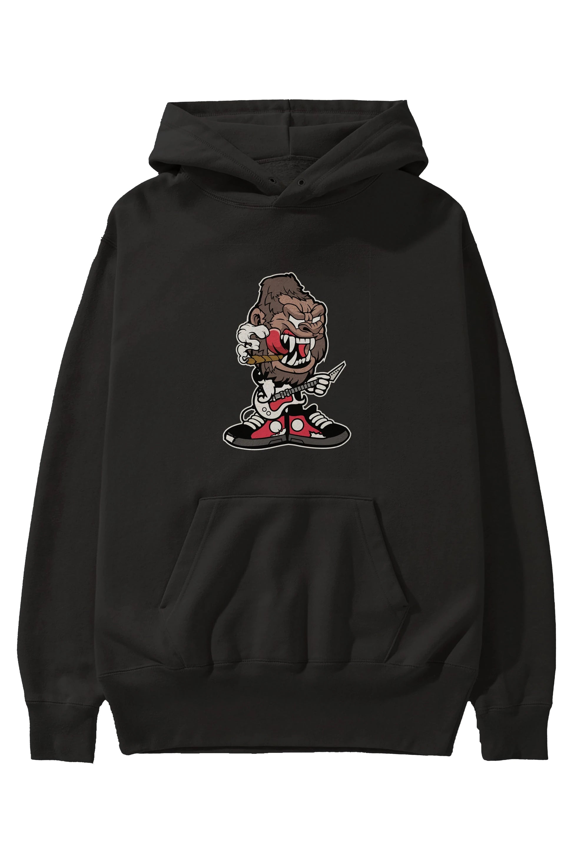 Gorilla Rock Star Ön Baskılı Hoodie Oversize Kapüşonlu Sweatshirt Erkek Kadın Unisex