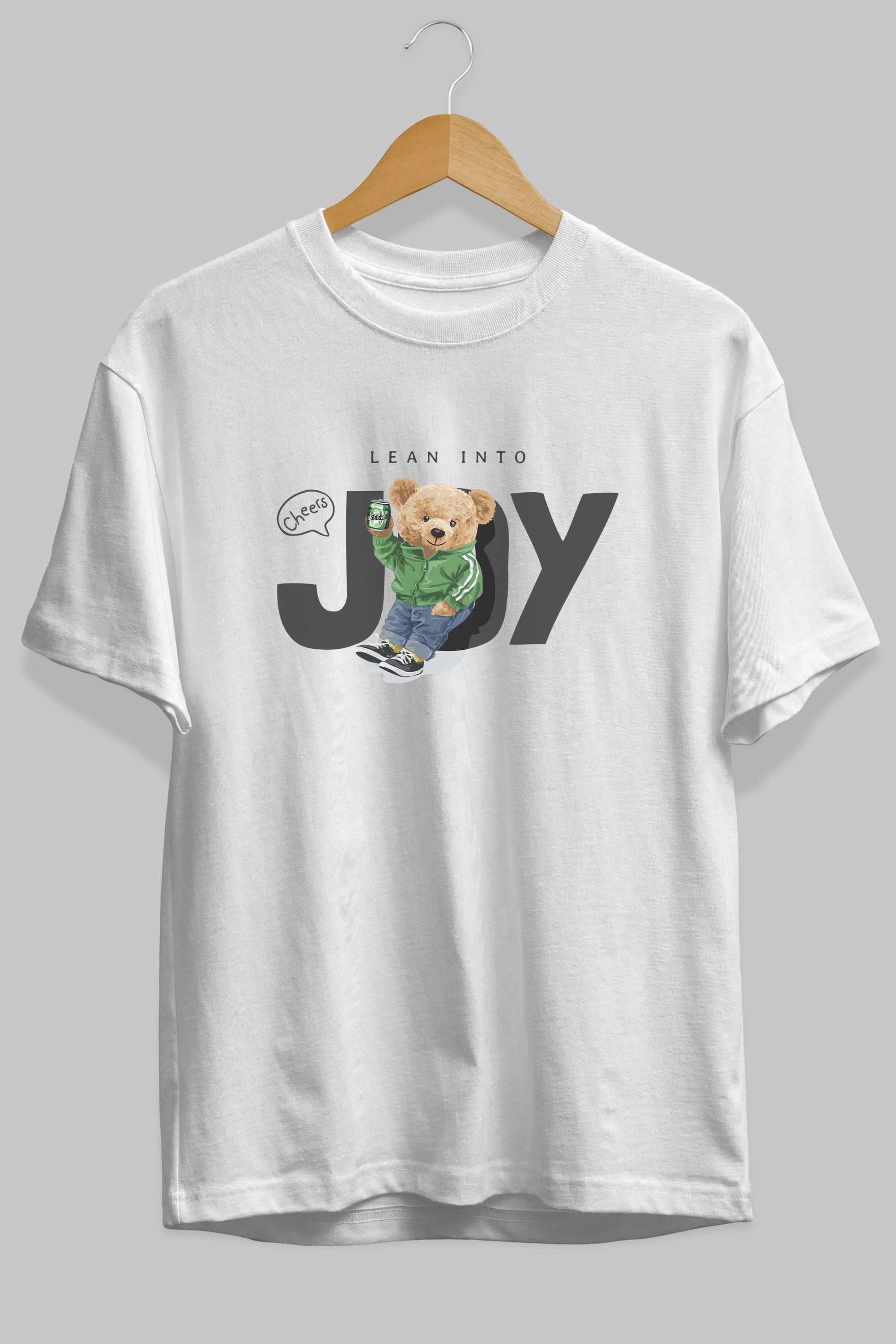 Teddy Bear Joy Ön Baskılı Oversize t-shirt Erkek Kadın Unisex %100 Pamuk