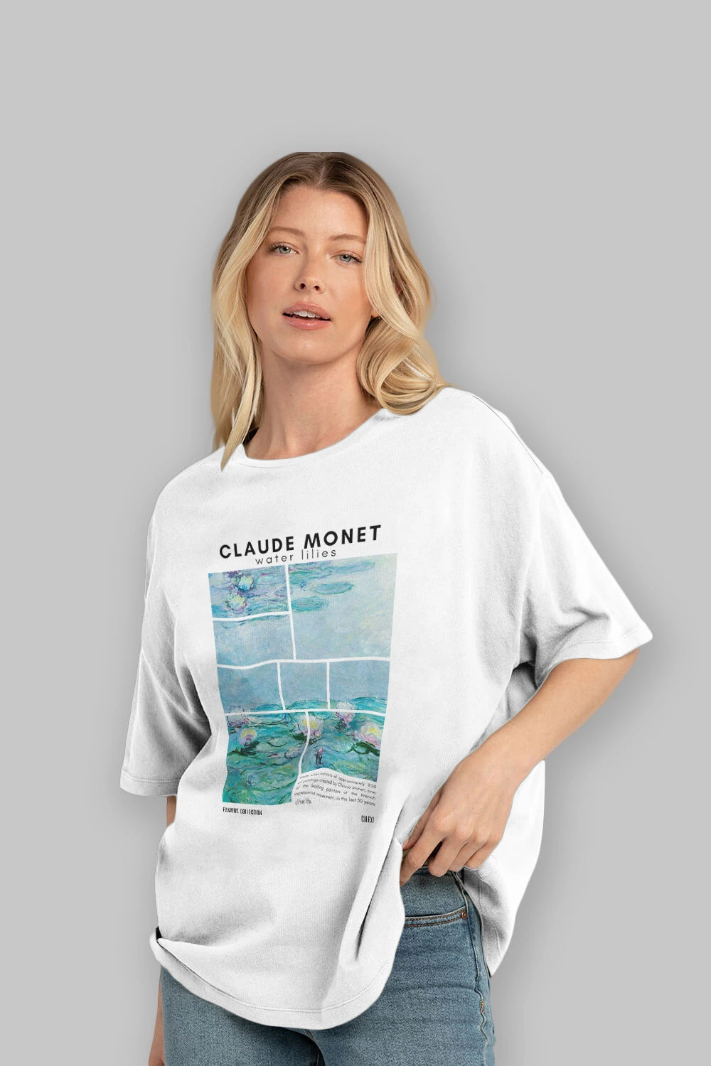 Claude Monet ön Baskılı Oversize t-shirt Erkek Kadın Bisiklet Yaka Pamuk tişort