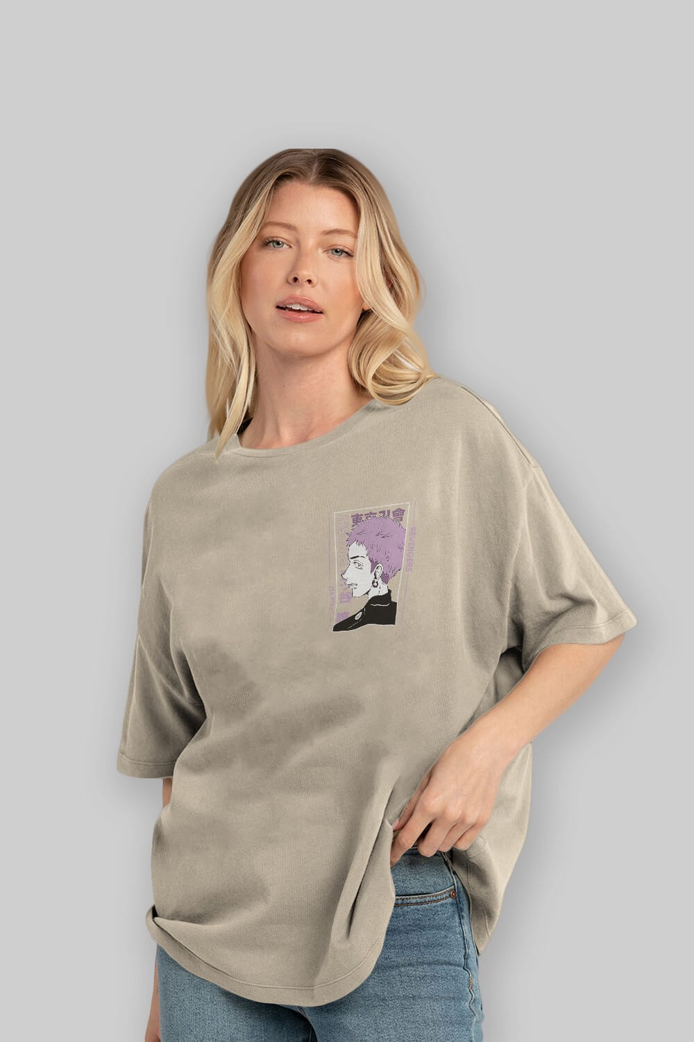 Takashi Mitsuya Ön Sol Baskılı Oversize t-shirt Erkek Kadın Unisex %100 Pamuk Bisiklet Yaka tişort