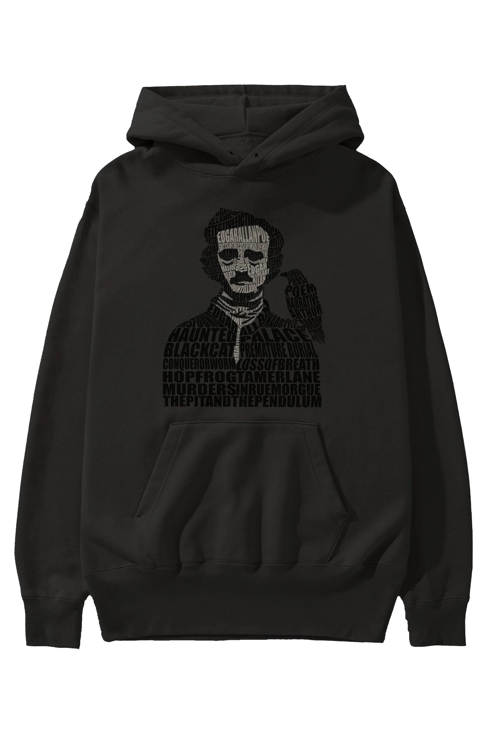Edgar Alan Poe Calligram Ön Baskılı Hoodie Oversize Kapüşonlu Sweatshirt Erkek Kadın Unisex