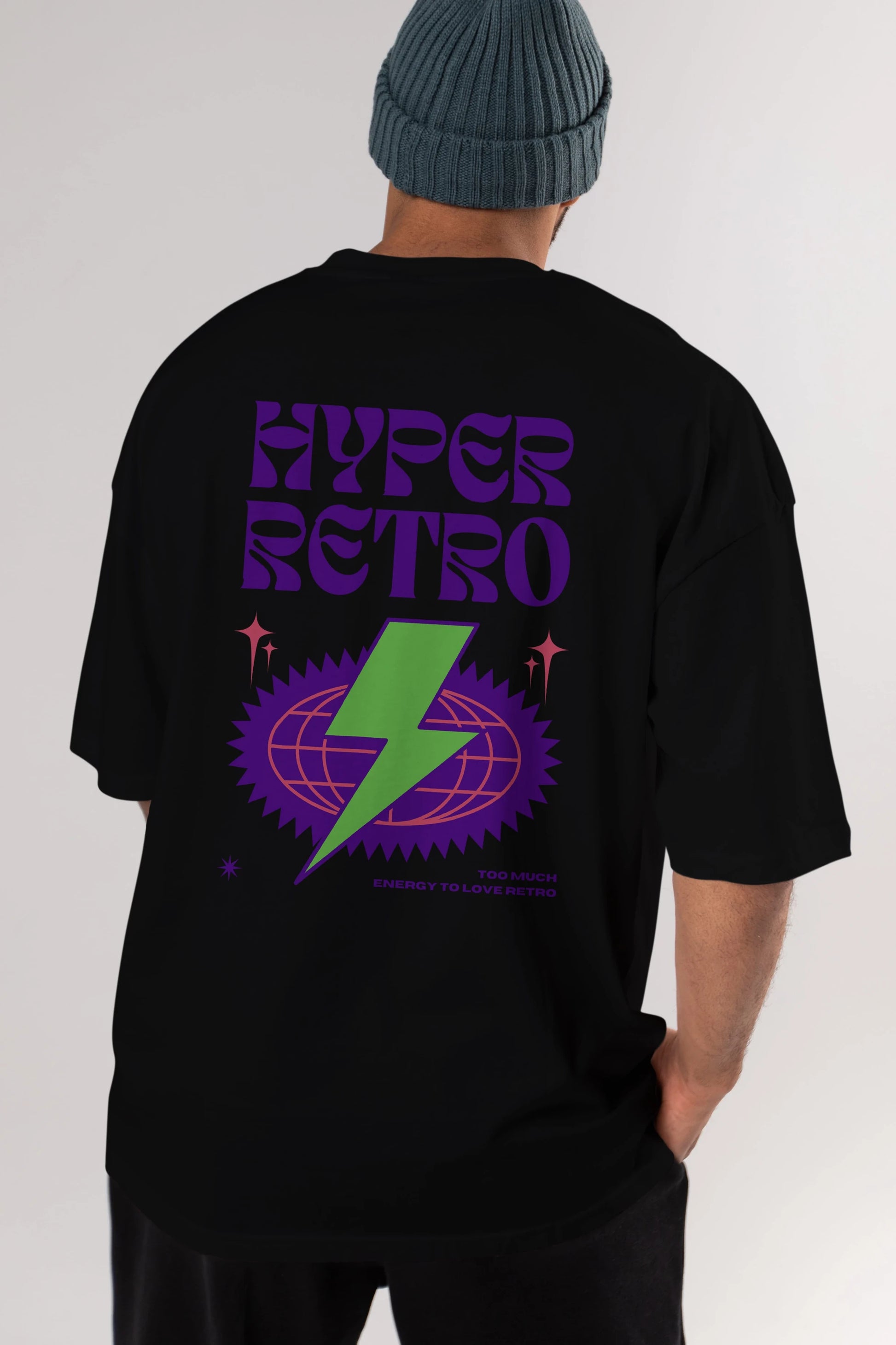 Hyper Retro Yazılı Arka Baskılı Oversize t-shirt Erkek Kadın Unisex
