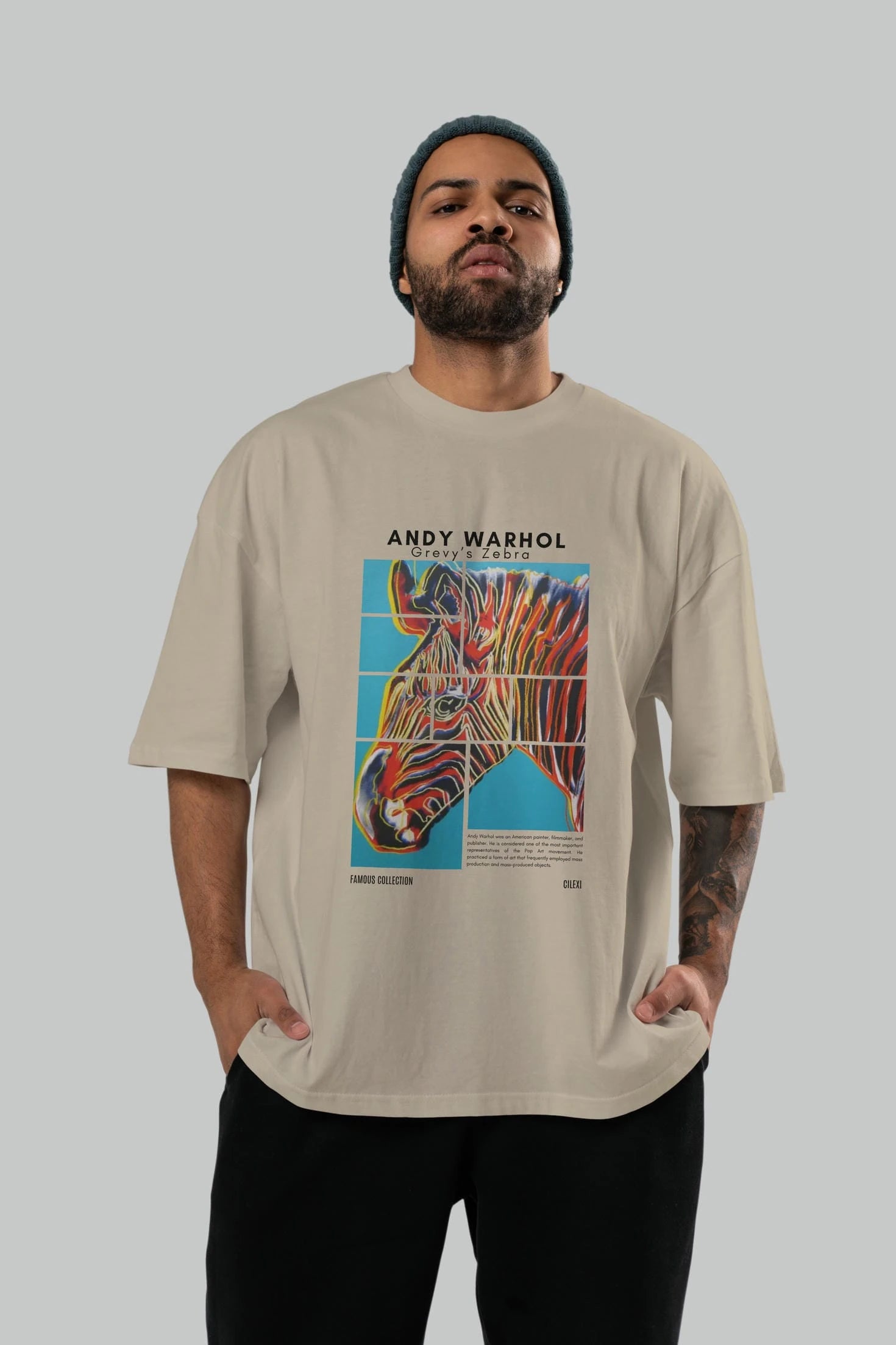 Andy Warhol ön Baskılı Oversize t-shirt Erkek Kadın Bisiklet Yaka Pamuk tişort