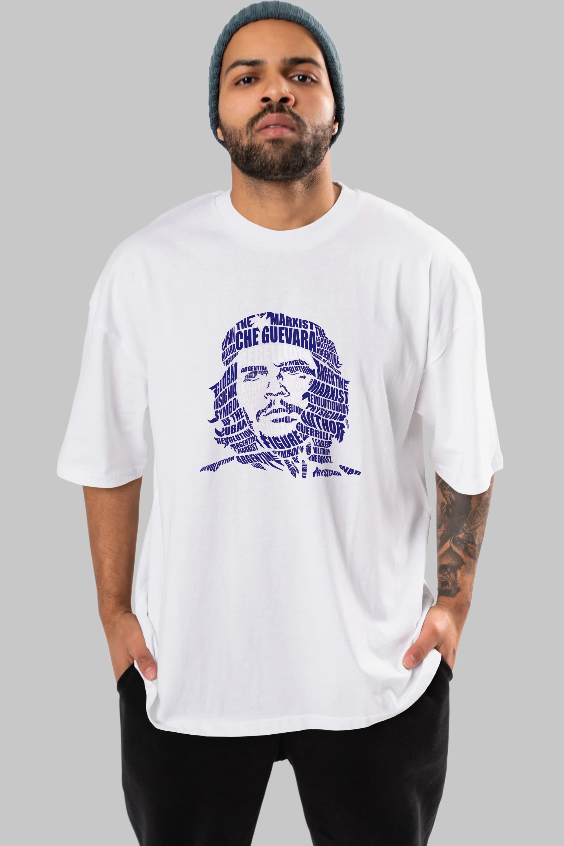 Che Guevara Calligram Ön Baskılı Oversize t-shirt %100 pamuk Erkek Kadın Unisex