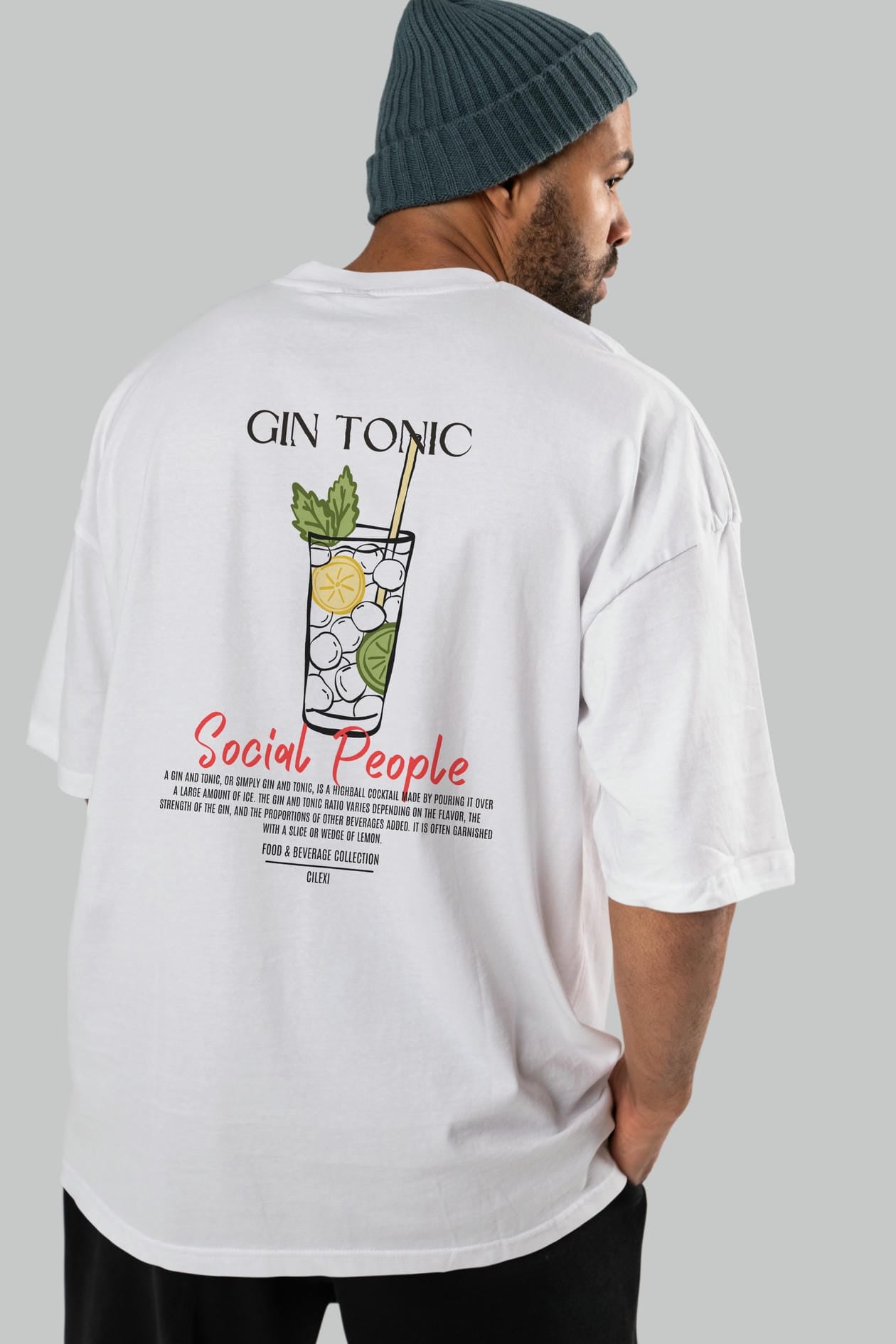 Gın Tonıc Kokteyl Serisi Baskılı Oversize t-shirt Erkek Kadın Unisex %100 Pamuk Bisiklet Yaka tişort