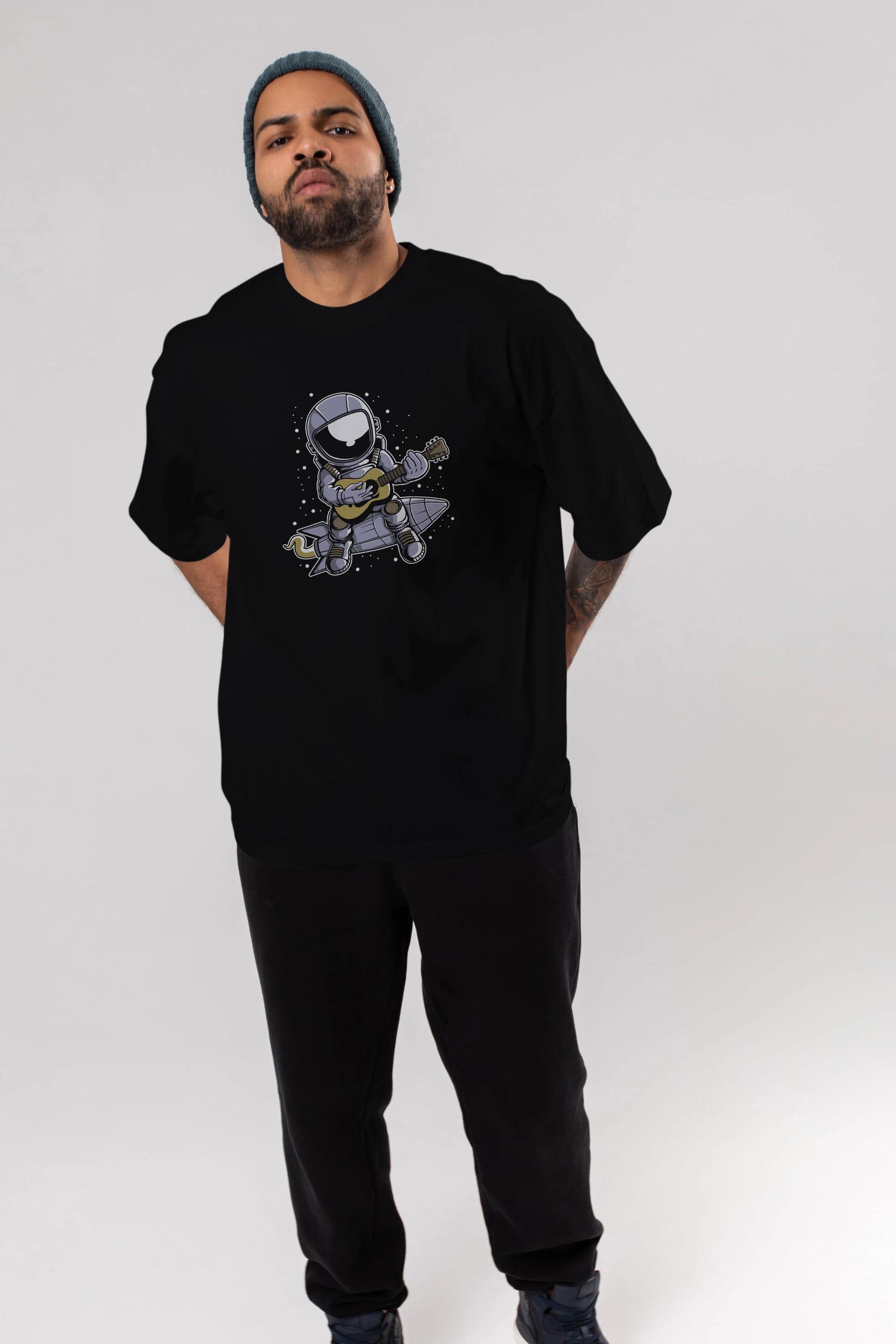 Astronaut Guitar (2) Ön Baskılı Oversize t-shirt Erkek Kadın Unisex