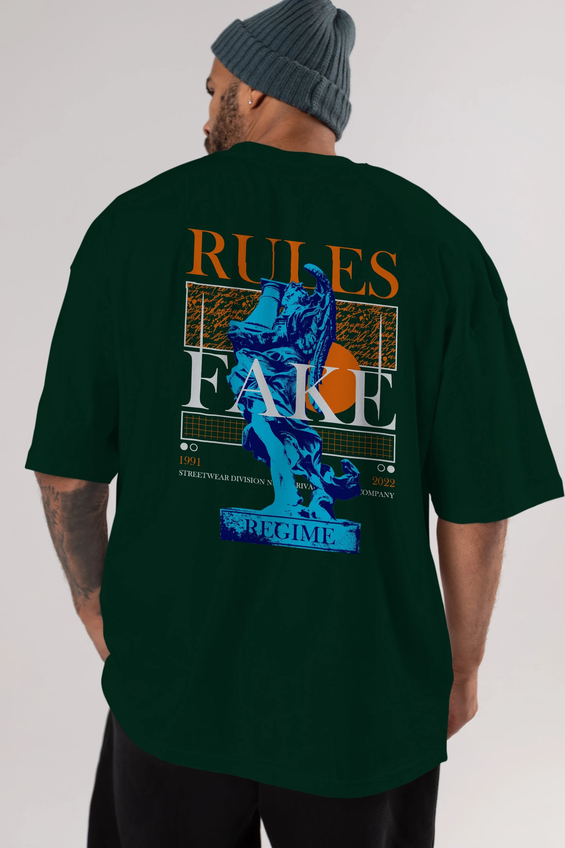 Rules Fake Arka Baskılı Oversize t-shirt Erkek Kadın Unisex