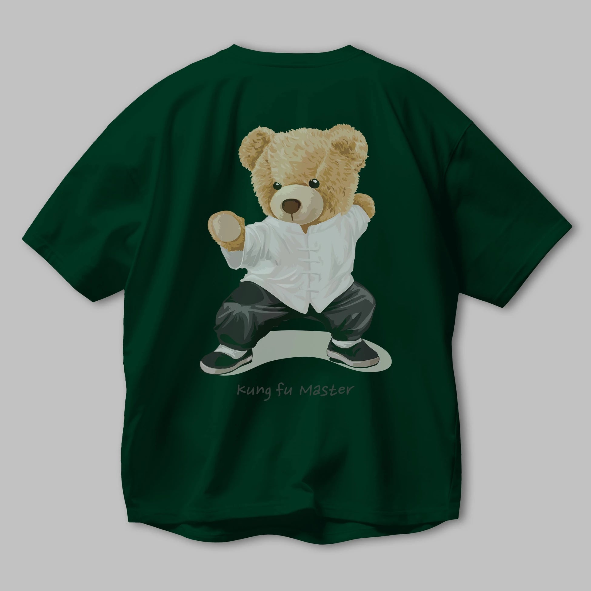 Teddy Bear Kung Fu Master Arka Baskılı Oversize t-shirt Erkek Kadın Unisex %100 Pamuk
