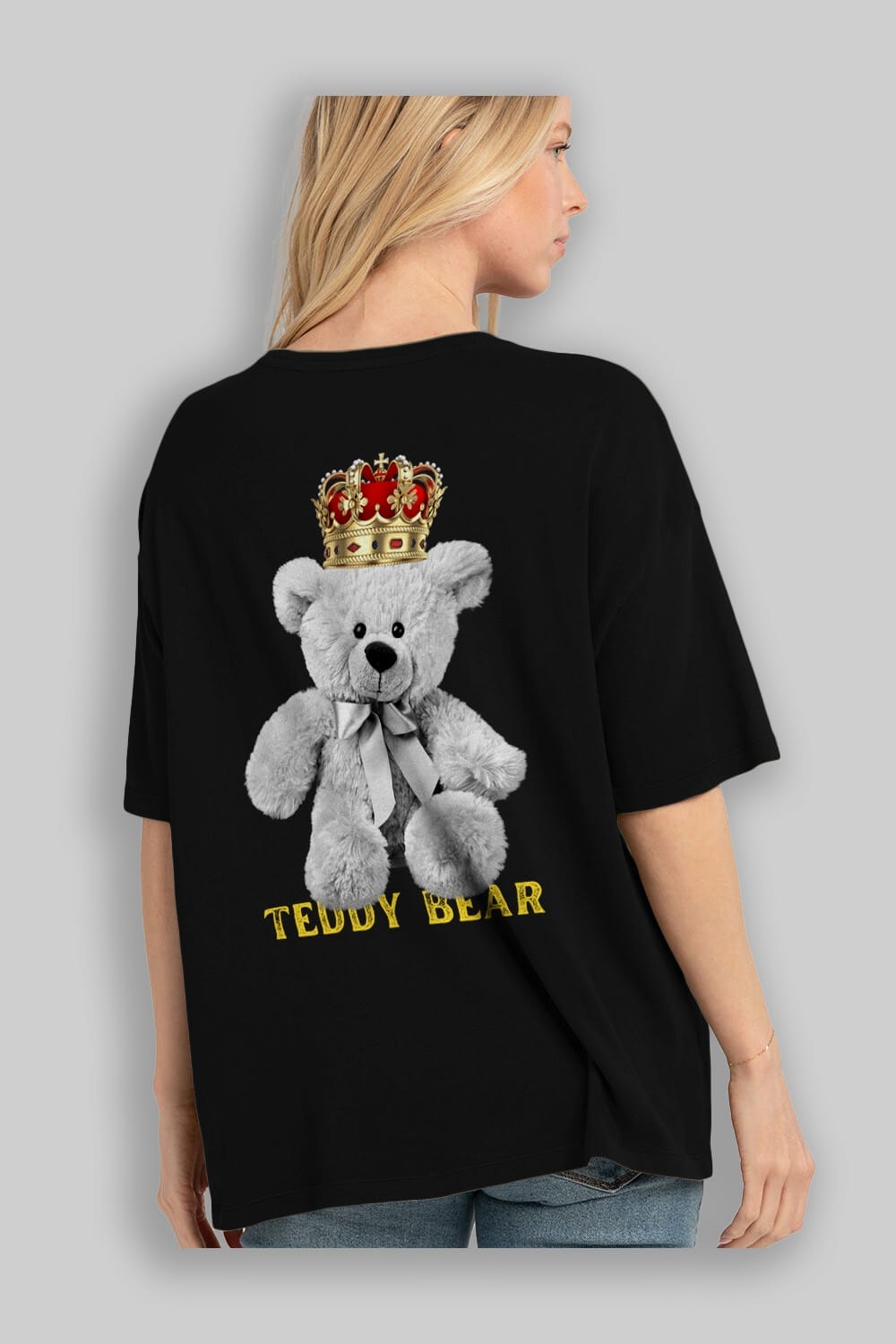 Teddy Bear Arka Baskılı Oversize t-shirt Erkek Kadın Unisex %100 Pamuk