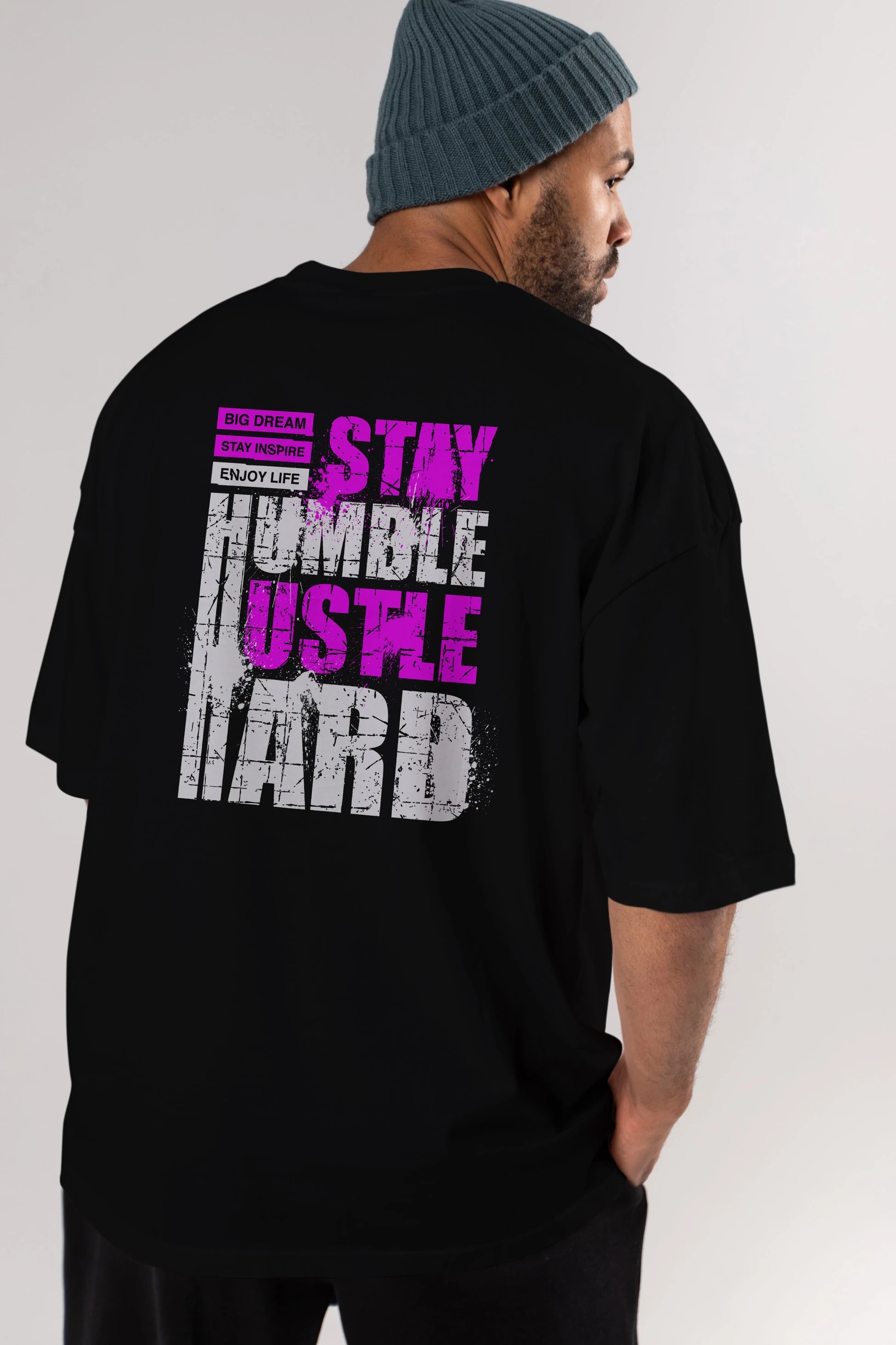 Stay Hustle Arka Baskılı Oversize t-shirt Erkek Kadın Unisex