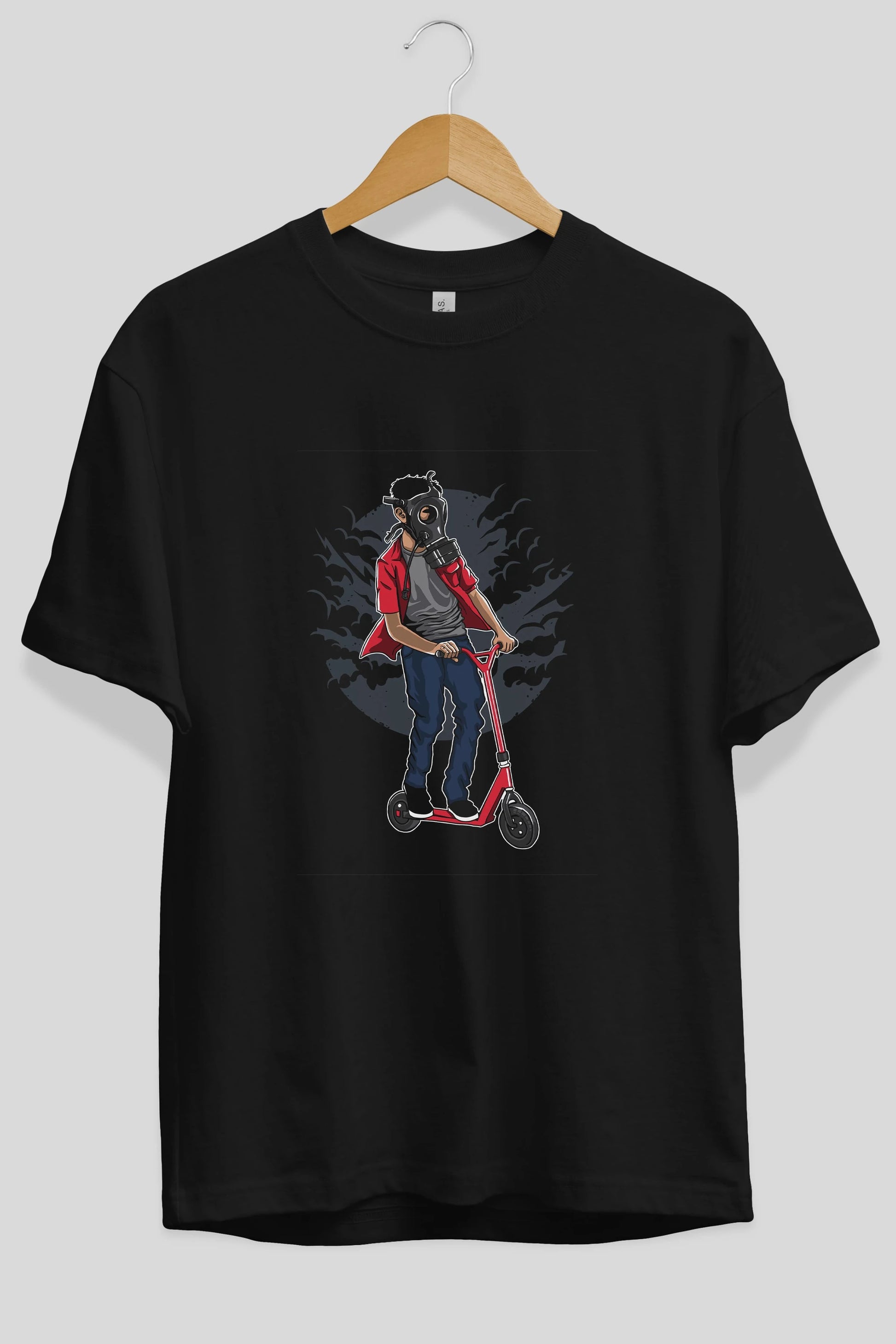 Gasmask Rider Ön Baskılı Oversize t-shirt Erkek Kadın Unisex %100 Pamuk tişort