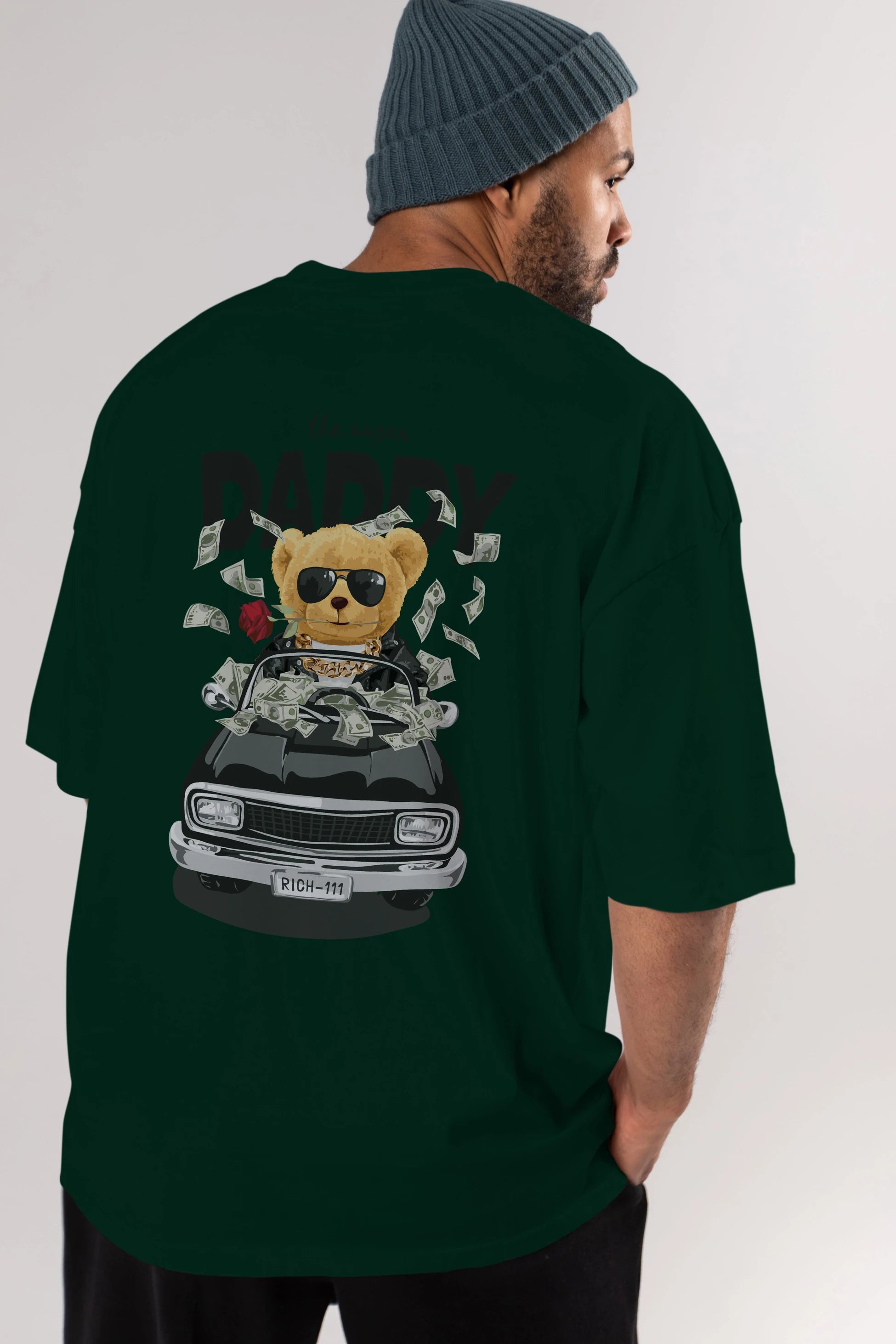 Teddy Bear Daddy Arka Baskılı Oversize t-shirt Erkek Kadın Unisex %100 Pamuk