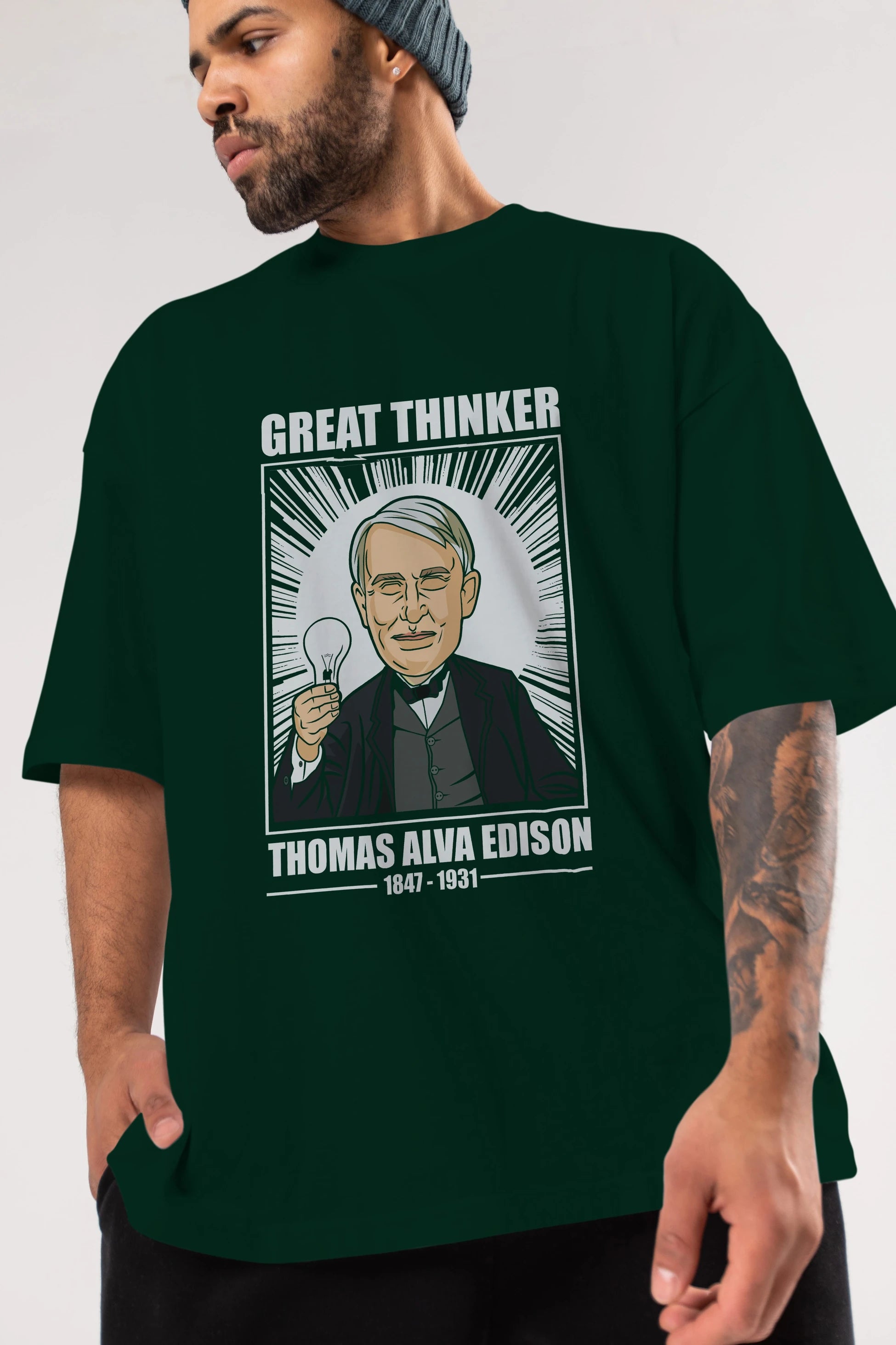 Thomas Alfa Edison Ön Baskılı Oversize t-shirt Erkek Kadın Unisex %100 Pamuk tişort