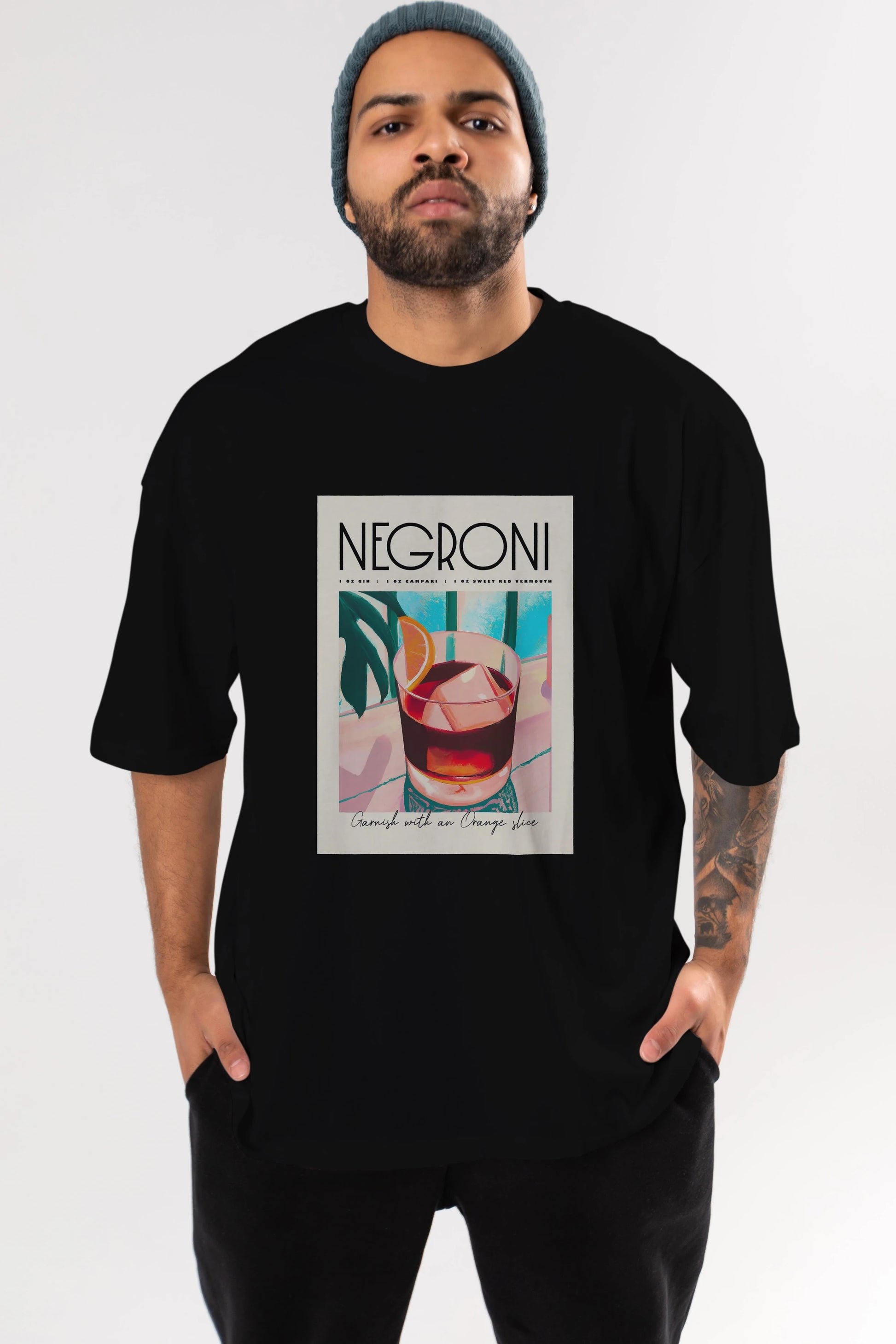 Negroni 4 Ön Baskılı Oversize t-shirt Erkek Kadın Unisex %100 Pamuk Bisiklet Yaka tişort
