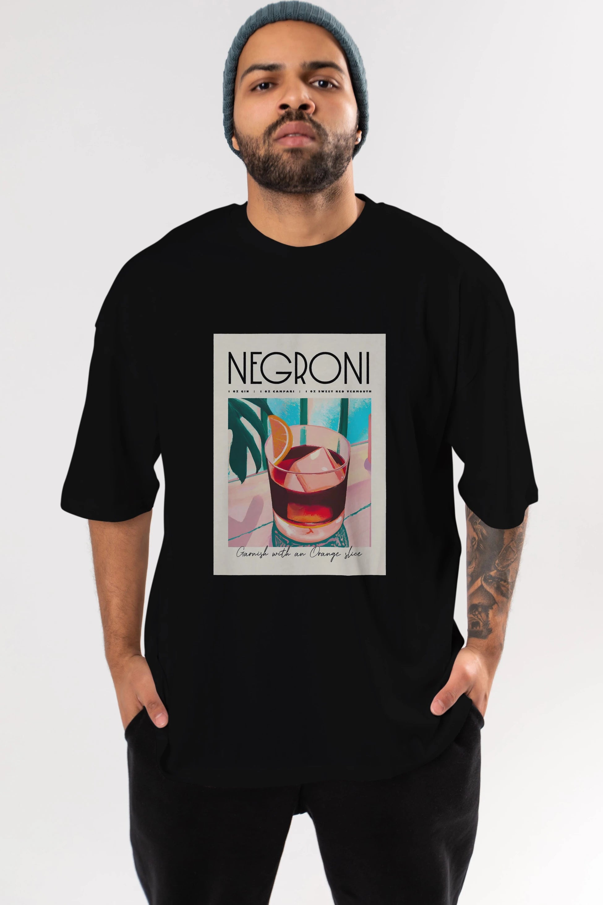 Negroni 4 Ön Baskılı Oversize t-shirt Erkek Kadın Unisex %100 Pamuk Bisiklet Yaka tişort