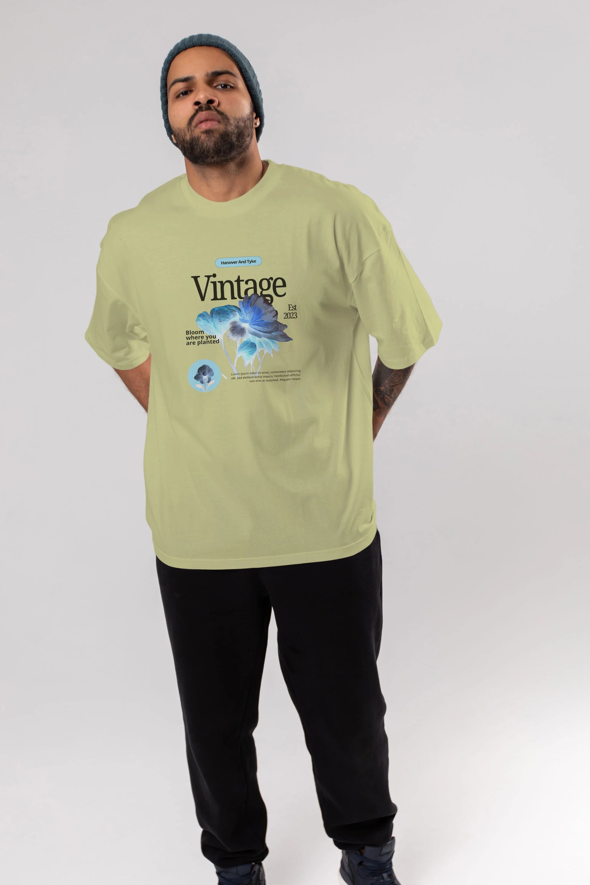 Vintage Çiçek Ön Baskılı Oversize t-shirt Erkek Kadın Unisex