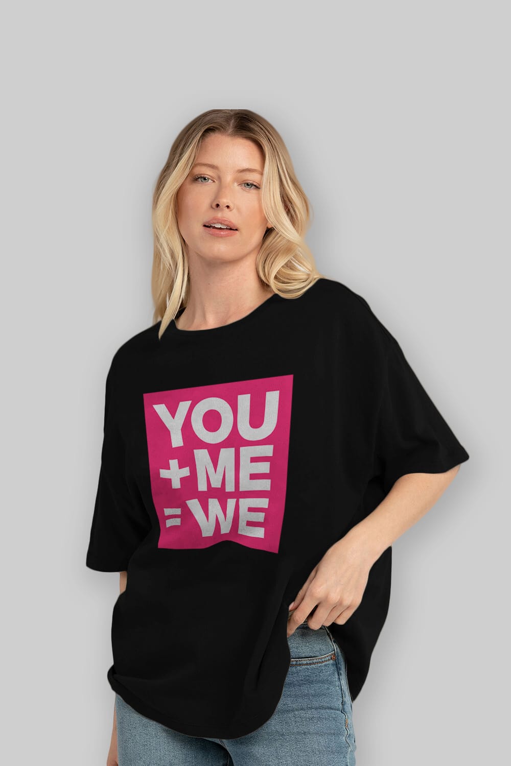 You Me We Yazılı Ön Baskılı Oversize t-shirt Erkek Kadın Unisex