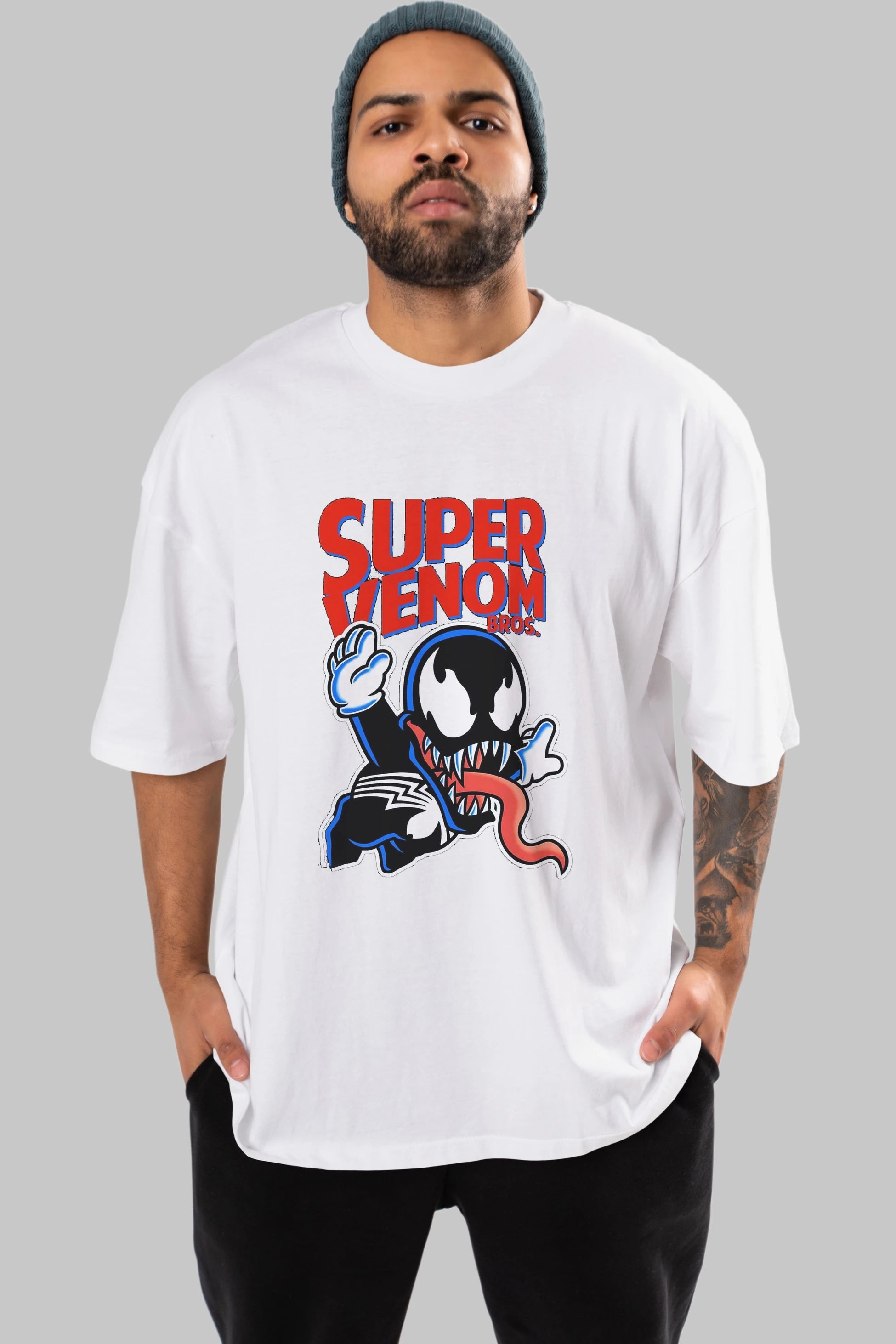 Super Venom Ön Baskılı Oversize t-shirt Erkek Kadın Unisex %100 Pamuk Bisiklet Yaka tişort