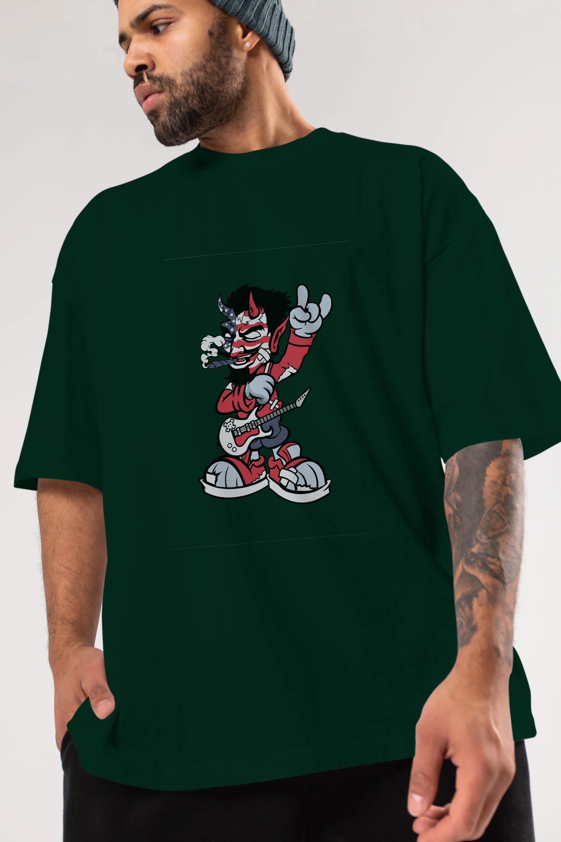 American Devil Rockstar Ön Baskılı Oversize t-shirt Erkek Kadın Unisex %100 Pamuk tişort