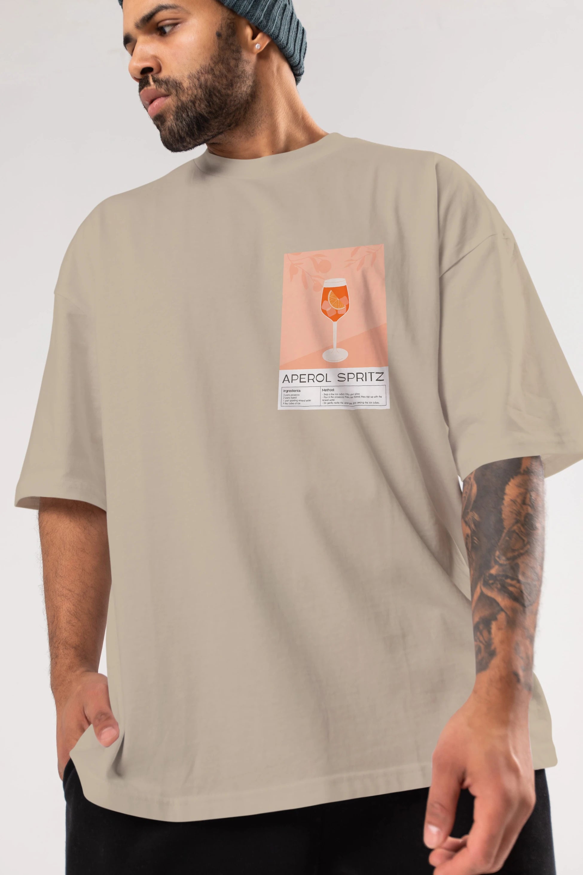 Aperol Spritz 7 Ön Sol Baskılı Oversize t-shirt Erkek Kadın Unisex %100 Pamuk Bisiklet Yaka tişort