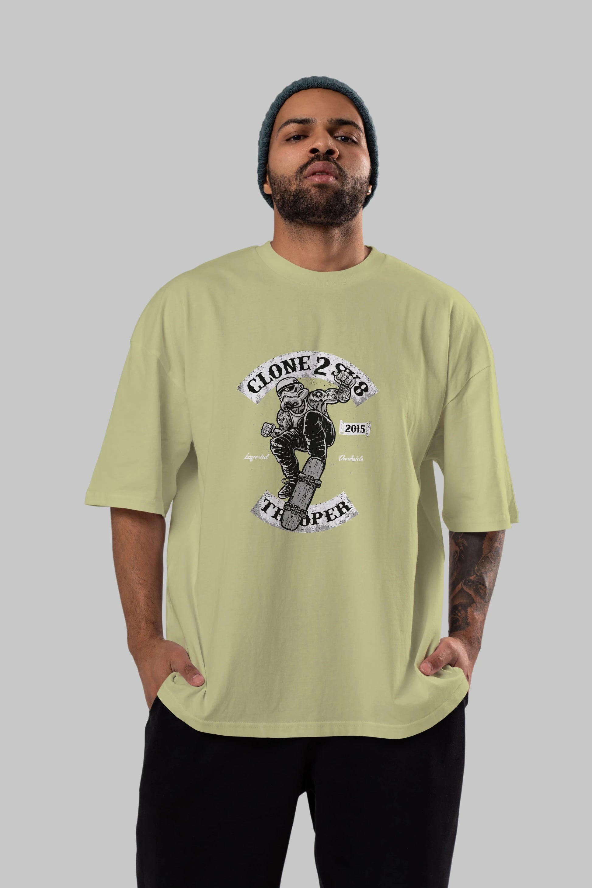 Clone 2 Sk8 Ön Baskılı Oversize t-shirt Erkek Kadın Unisex %100 Pamuk tişort