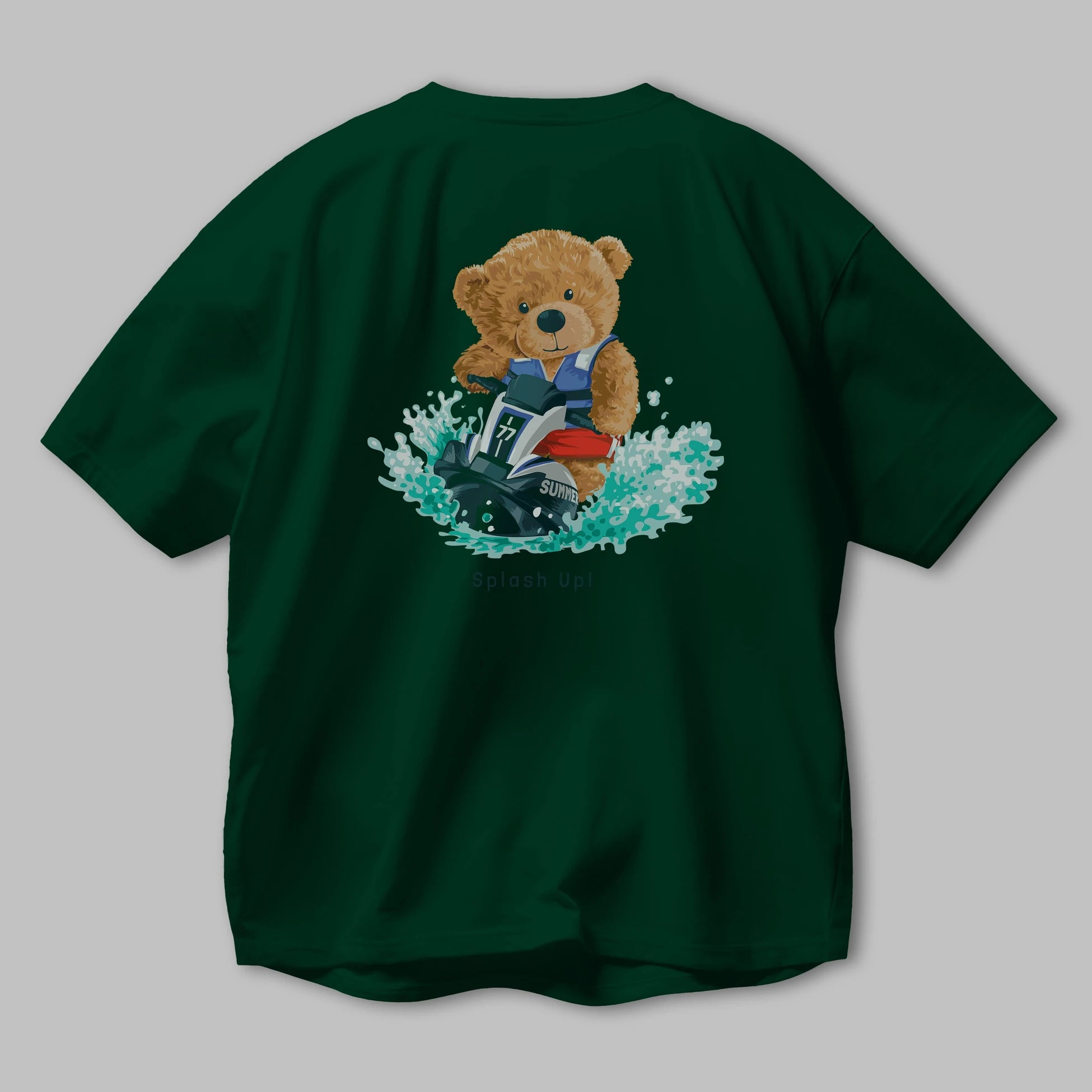 Teddy Bear Splash Up Arka Baskılı Oversize t-shirt Erkek Kadın Unisex %100 Pamuk
