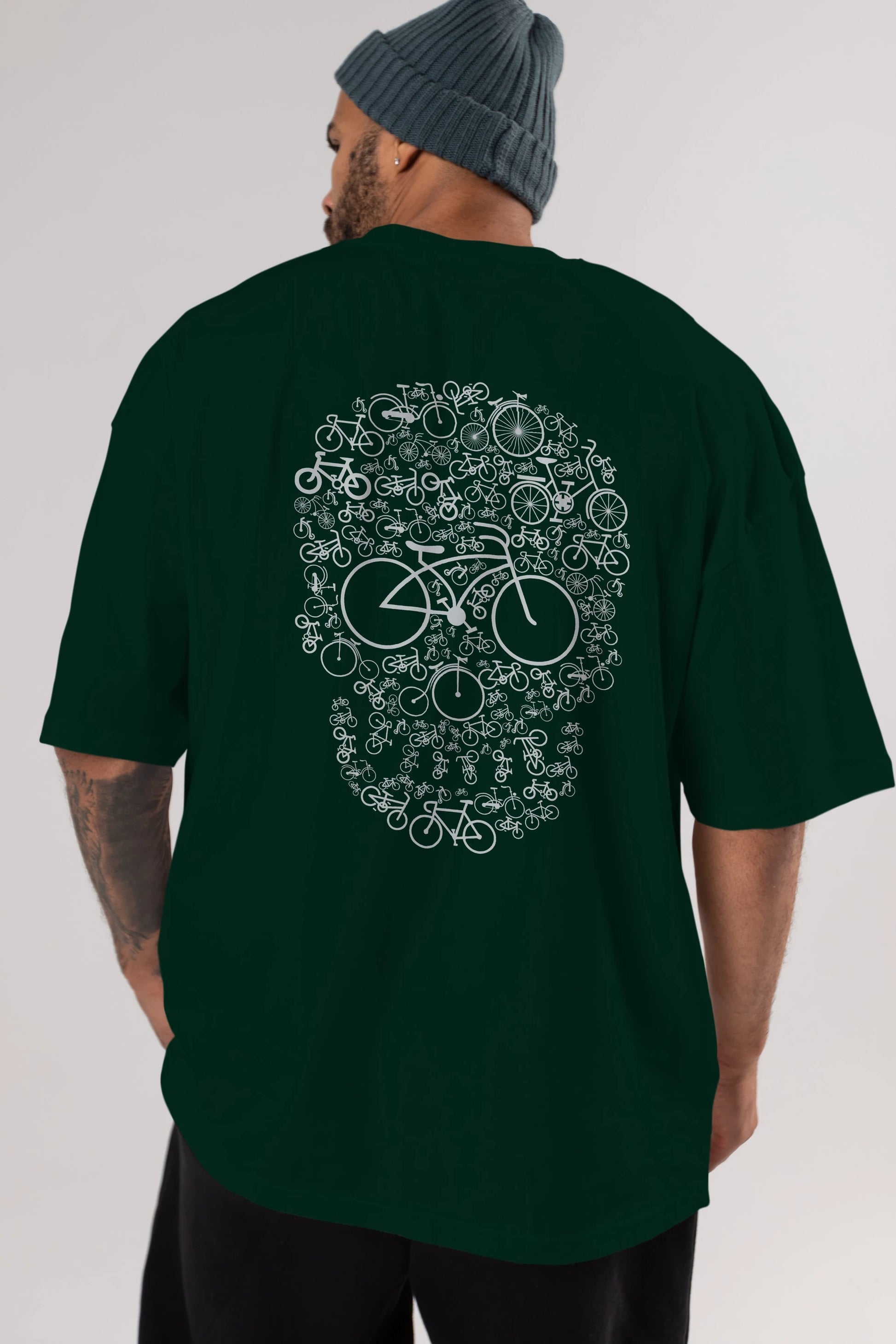 Bicycle Skull Arka Baskılı Oversize t-shirt %100 pamuk Erkek Kadın Unisex