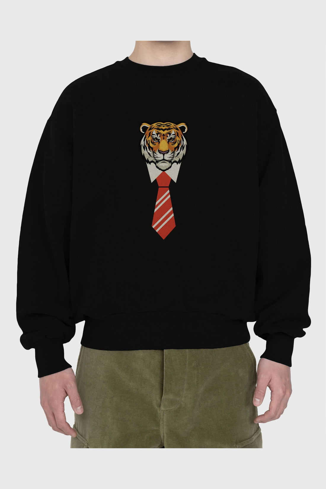 Tiger With Tie Ön Baskılı Oversize Sweatshirt Erkek Kadın Unisex