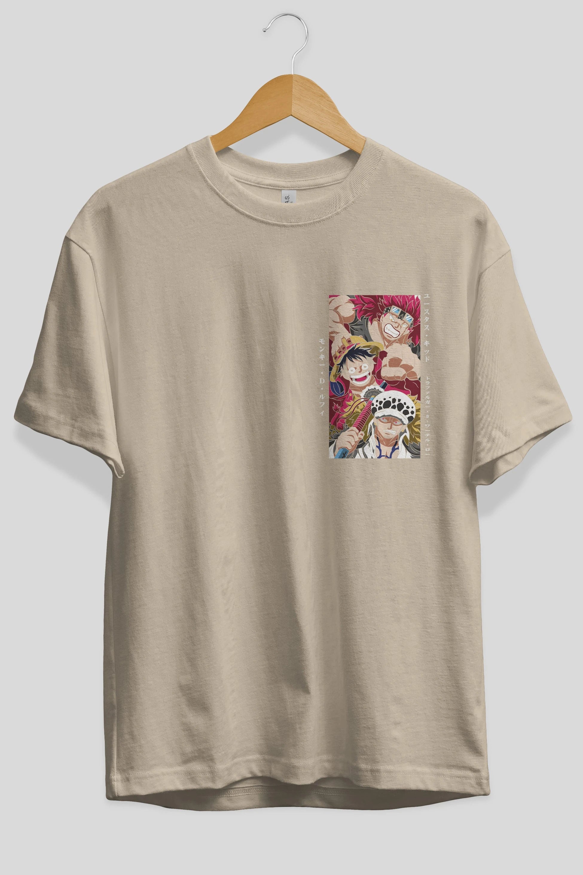 SUPER NOVAS one piece Ön Sol Baskılı Oversize t-shirt Erkek Kadın Unisex %100 Pamuk Bisiklet Yaka tişort