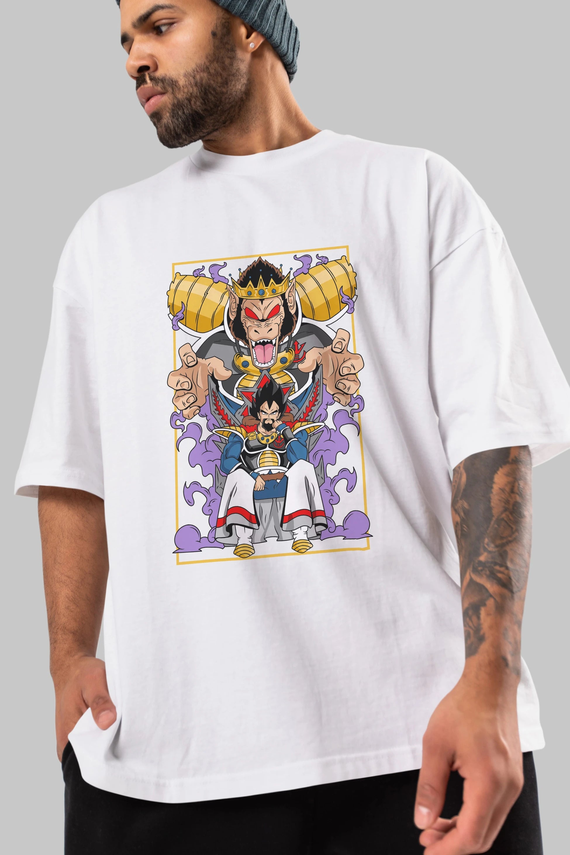 DragonBall ReyVegeta Anime Ön Baskılı Oversize t-shirt %100 pamuk Erkek Kadın Unisex