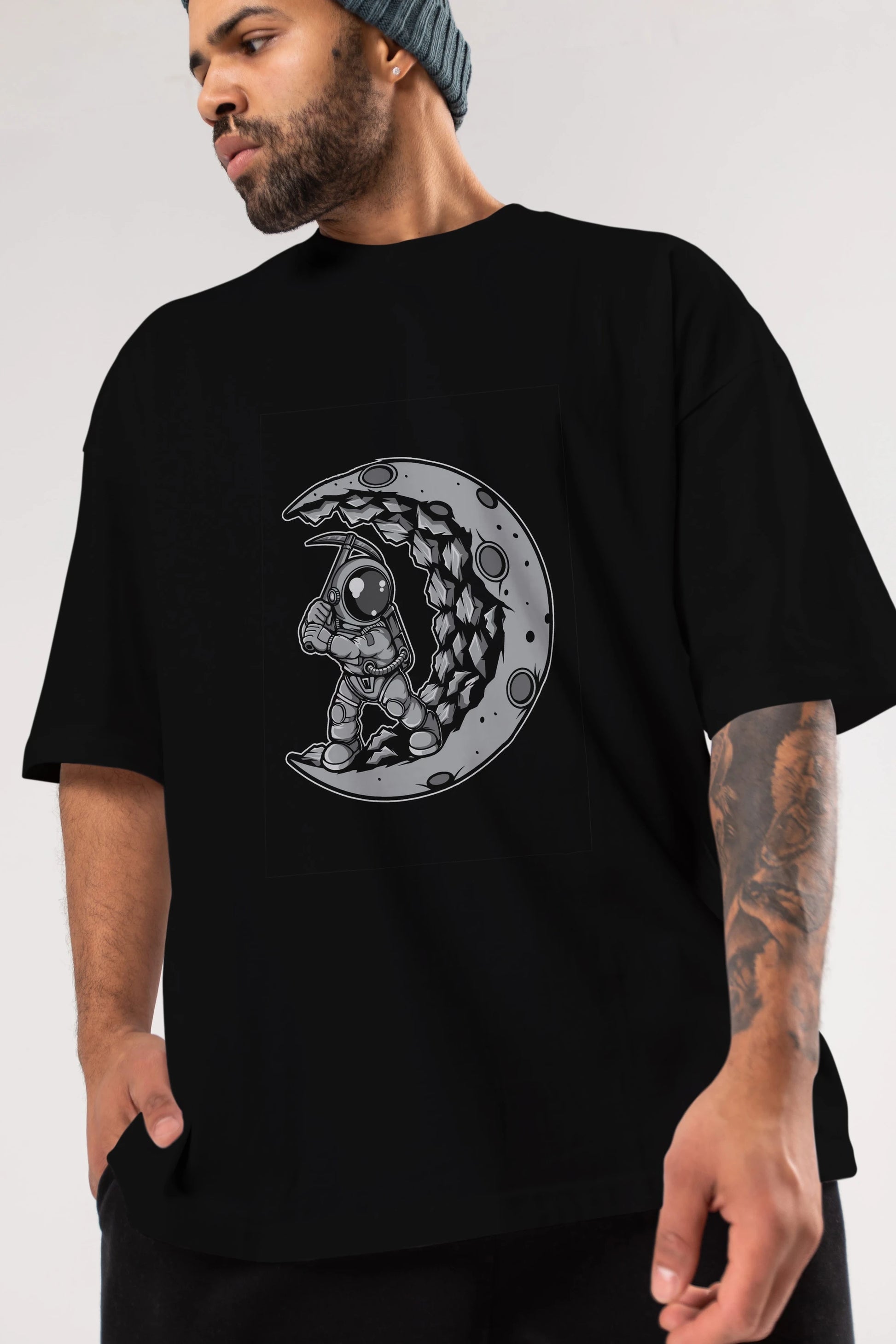 Astronaut Moon Digger Ön Baskılı Oversize t-shirt Erkek Kadın Unisex