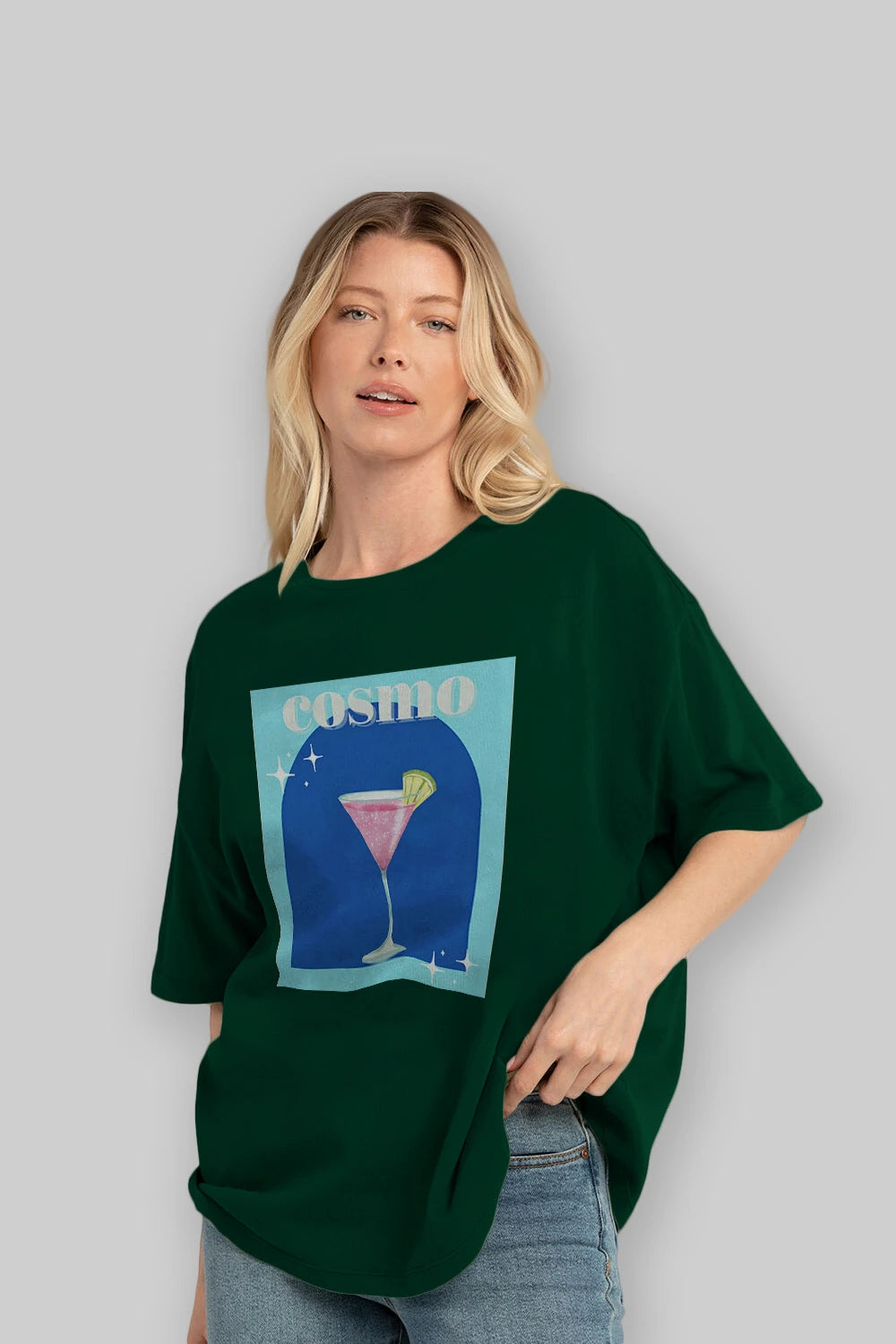 Cosmopolitan 2 Ön Baskılı Oversize t-shirt Erkek Kadın Unisex %100 Pamuk Bisiklet Yaka tişort