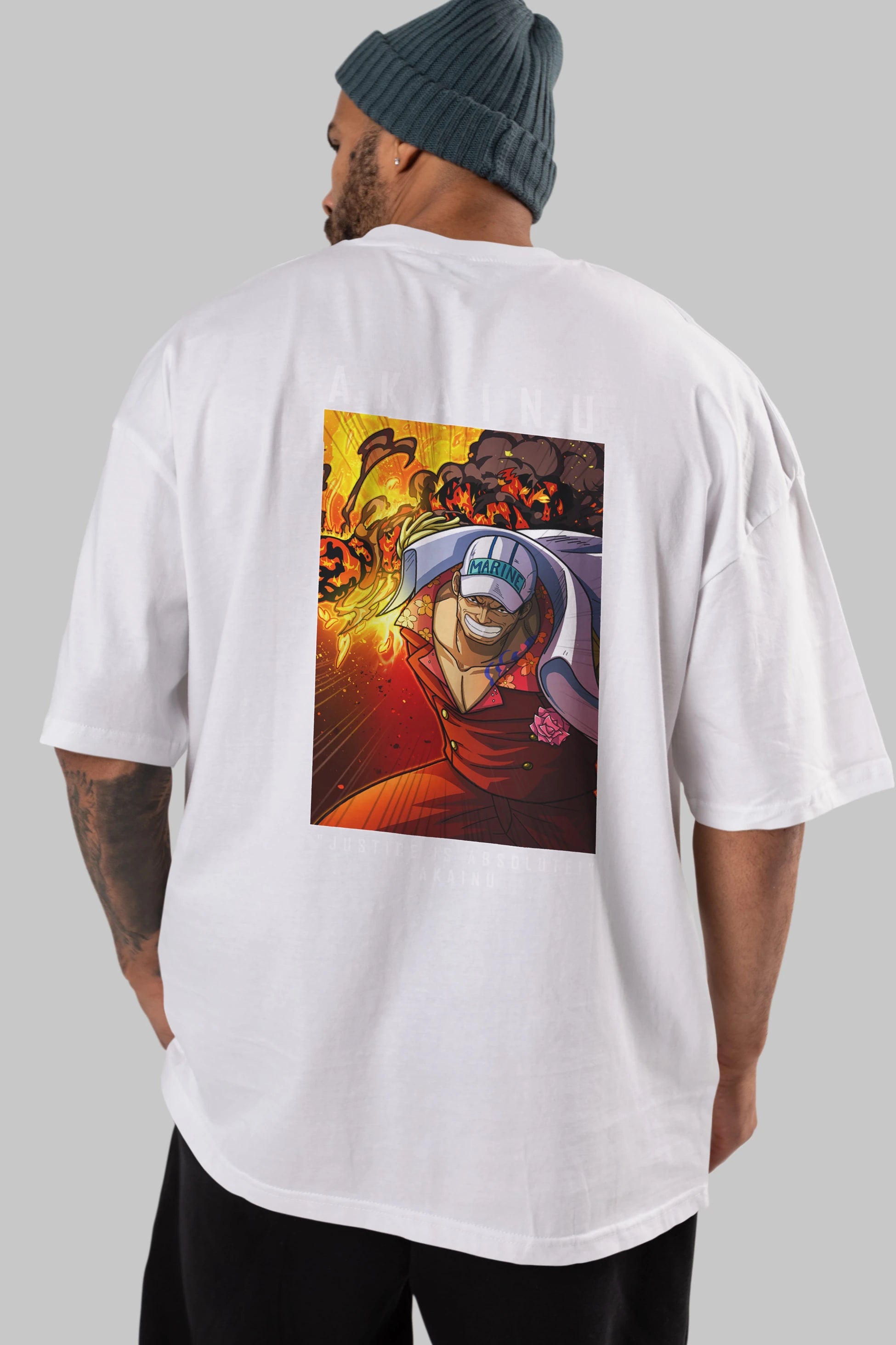 Sakazuki Anime Arka Baskılı Oversize t-shirt Erkek Kadın Unisex %100 pamuk tişort