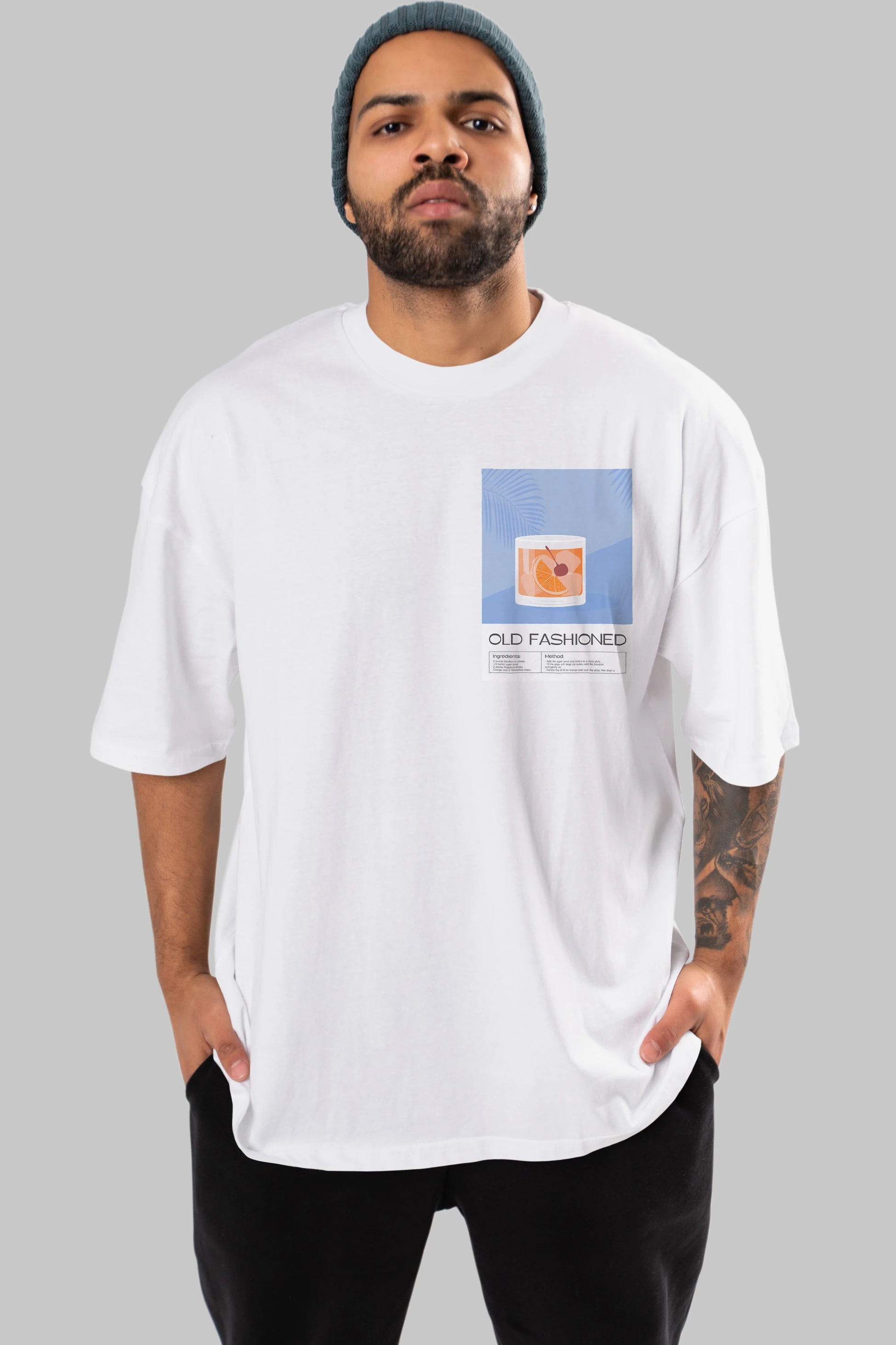 Old Fashioned 3 Ön Sol Baskılı Oversize t-shirt Erkek Kadın Unisex %100 Pamuk Bisiklet Yaka tişort