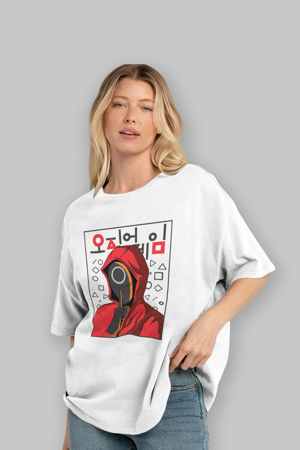 Squid Game (5) Ön Baskılı Oversize t-shirt Erkek Kadın Unisex %100 Pamuk Bisiklet Yaka tişort