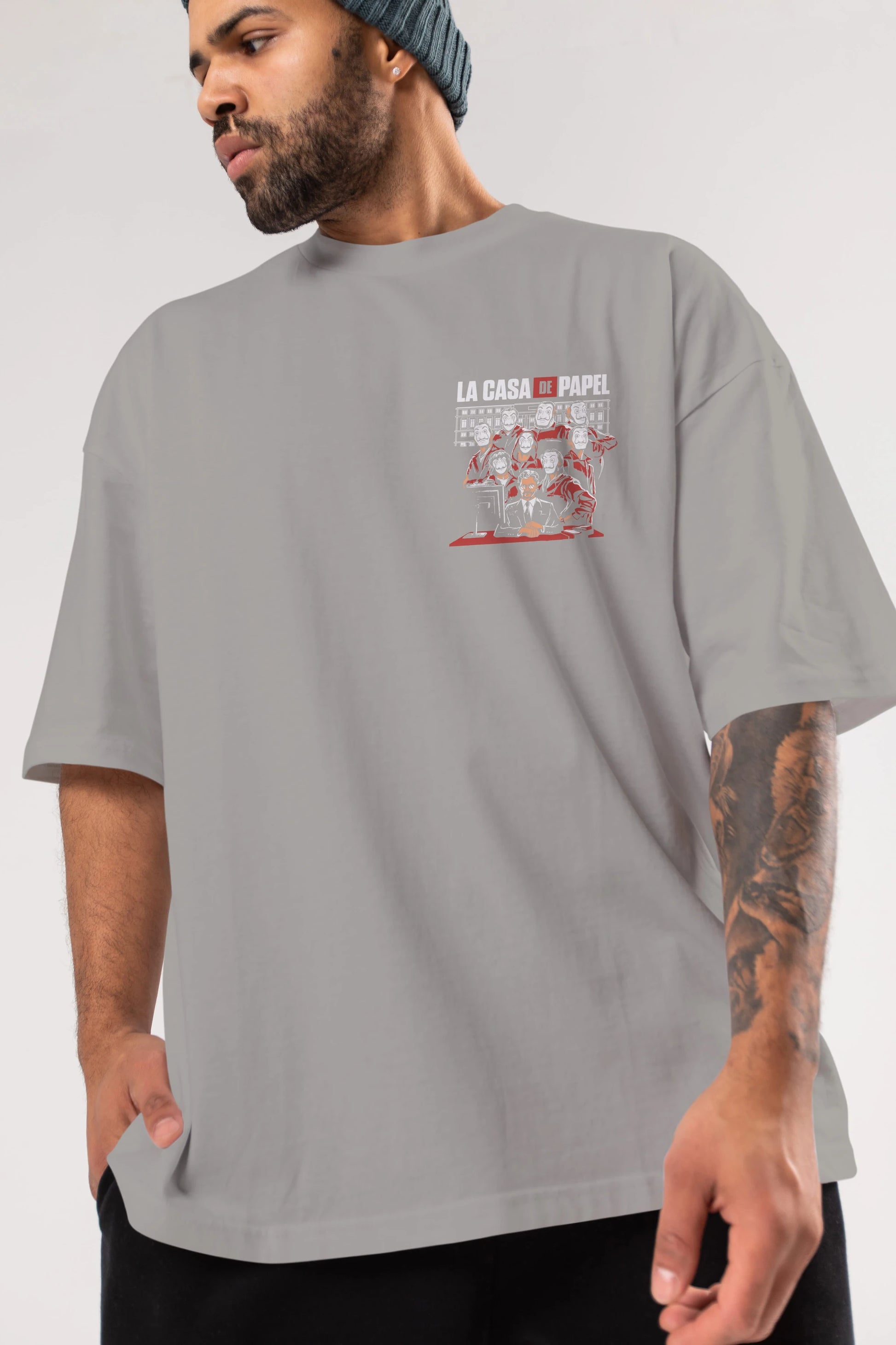 La Casa De Papel (5) Ön Sol Baskılı Oversize t-shirt Erkek Kadın Unisex %100 Pamuk Bisiklet Yaka tişort