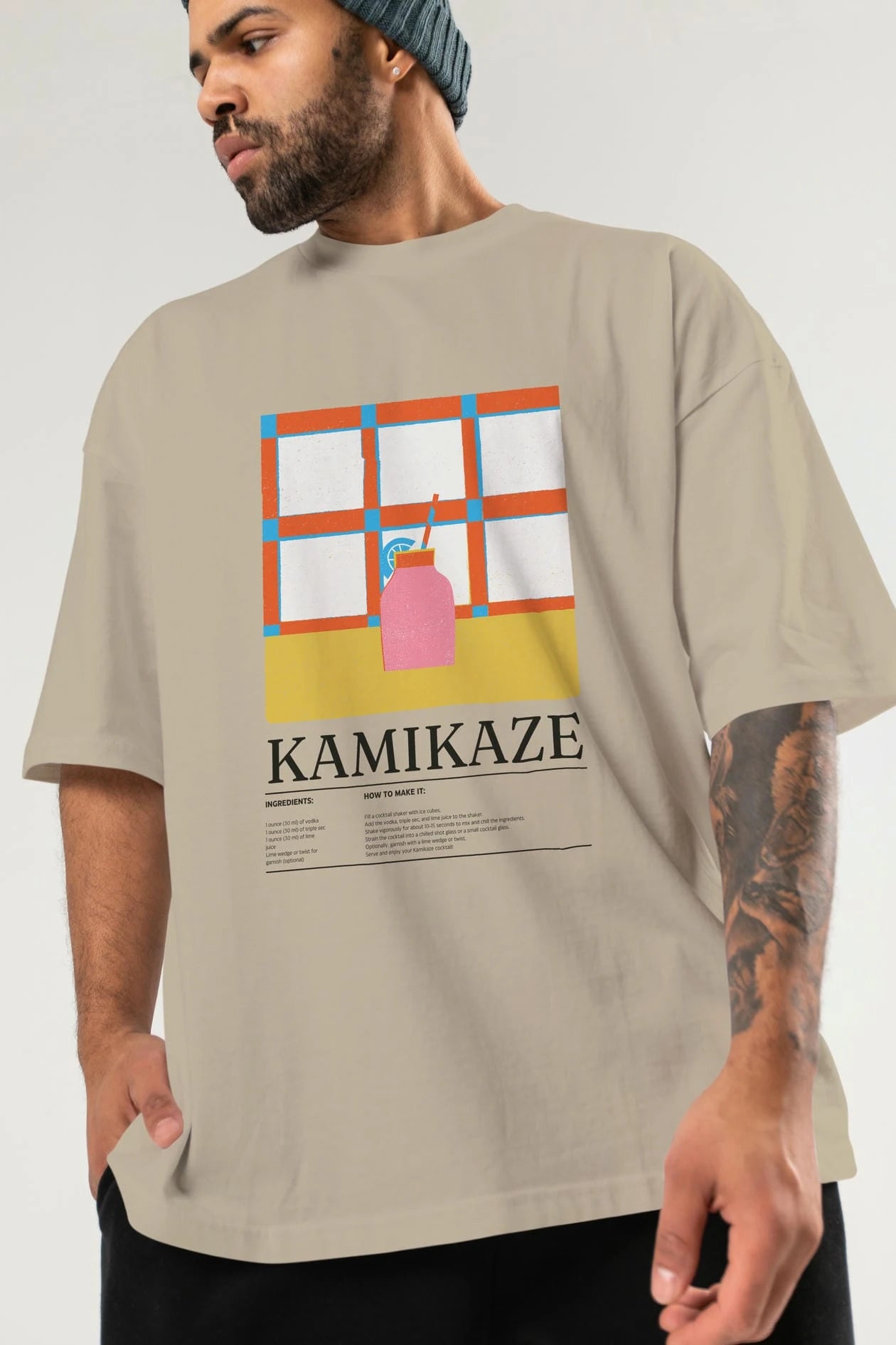 Kamikaze Kokteyl Ön Baskılı Oversize t-shirt Erkek Kadın %100 Pamuk Bisiklet Yaka tişort