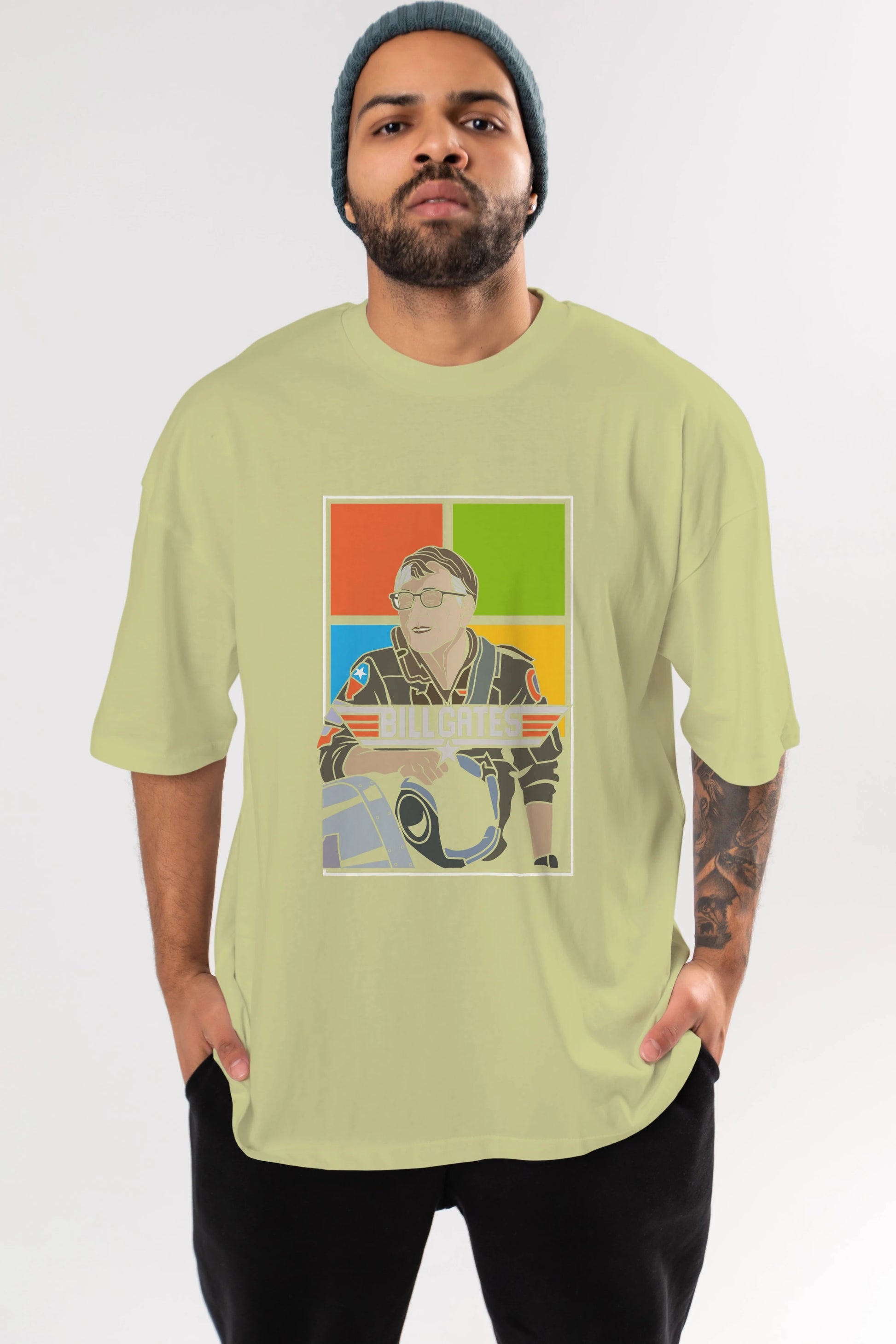 Bill Gates Top Gun Ön Baskılı Oversize t-shirt Erkek Kadın Unisex %100 Pamuk tişort