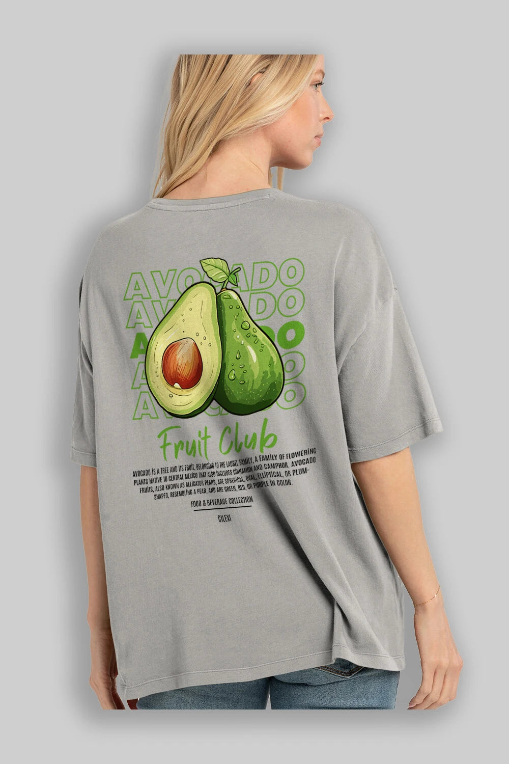 Avocado Arka Baskılı Oversize t-shirt Erkek Kadın Pamuk Bisiklet Yaka tişort