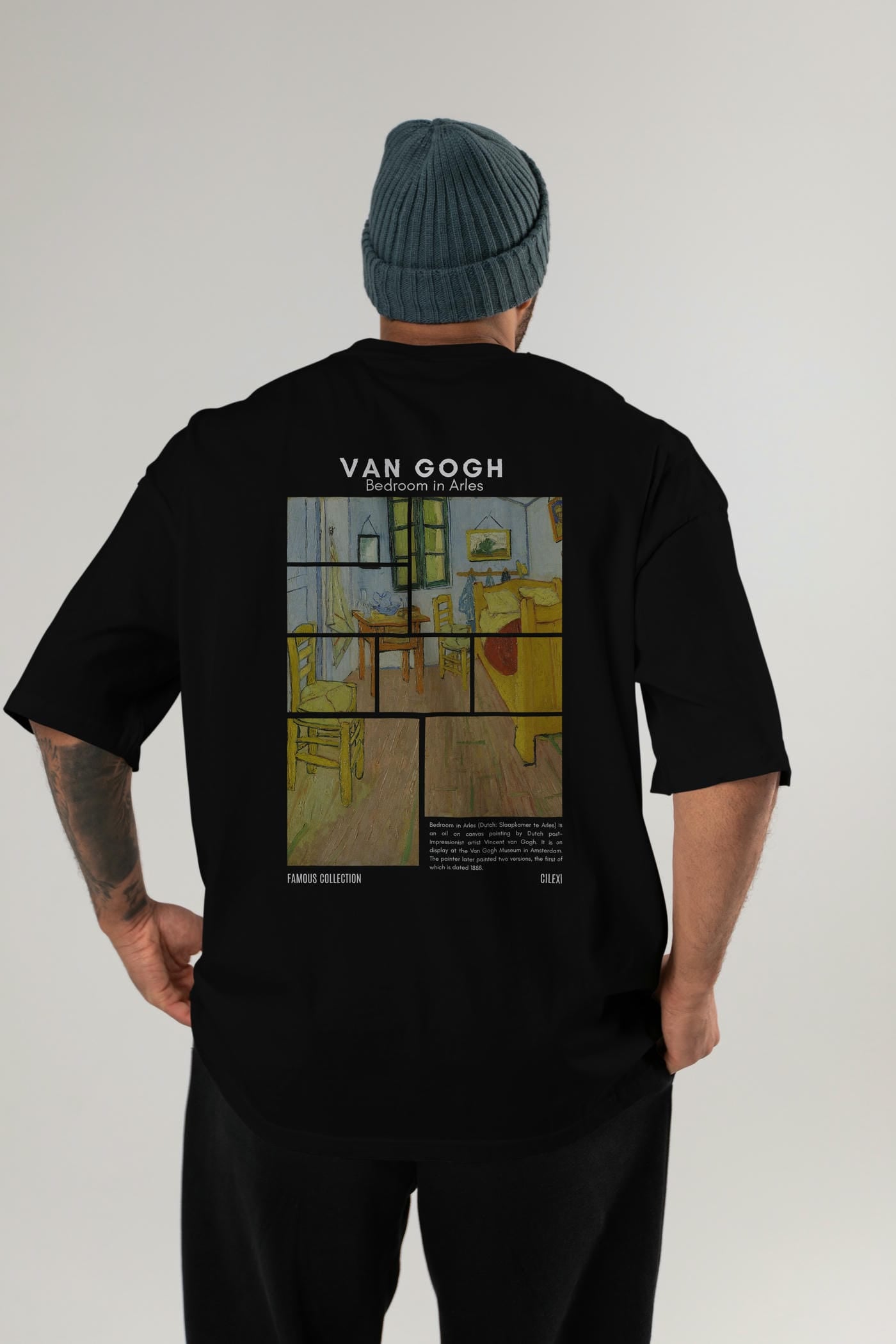 Van Gogh Arka Baskılı Oversize t-shirt Erkek Kadın Bisiklet Yaka Pamuk tişort