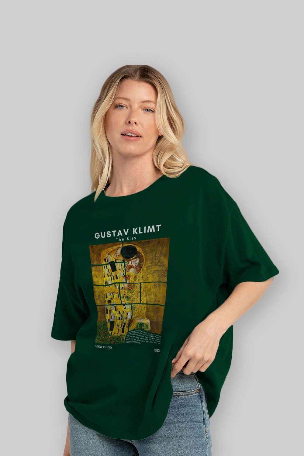 Gustav Klimt The Kiss ön Baskılı Oversize t-shirt Erkek Kadın Bisiklet Yaka Pamuk tişort